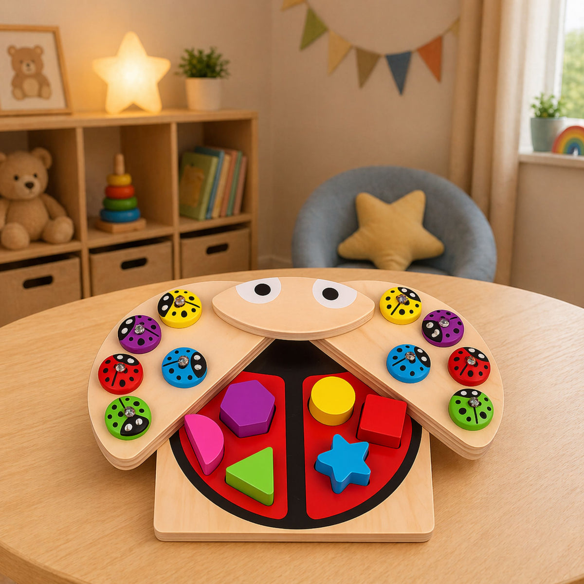 Wooden Ladybug Catching Game Pedagogiskt pussel Ladybug Sorter