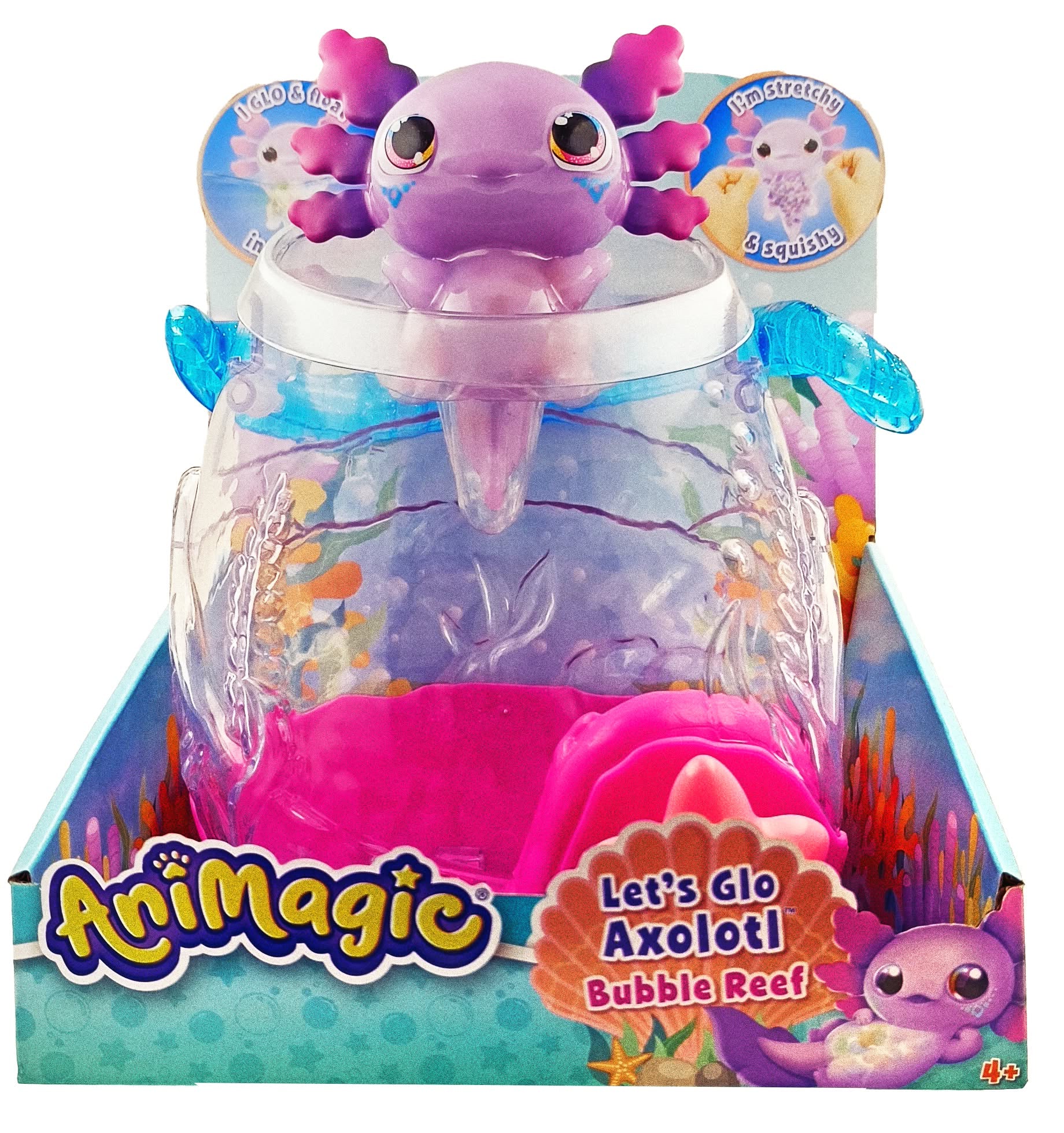Animagisk lysende axolotl i akvariet