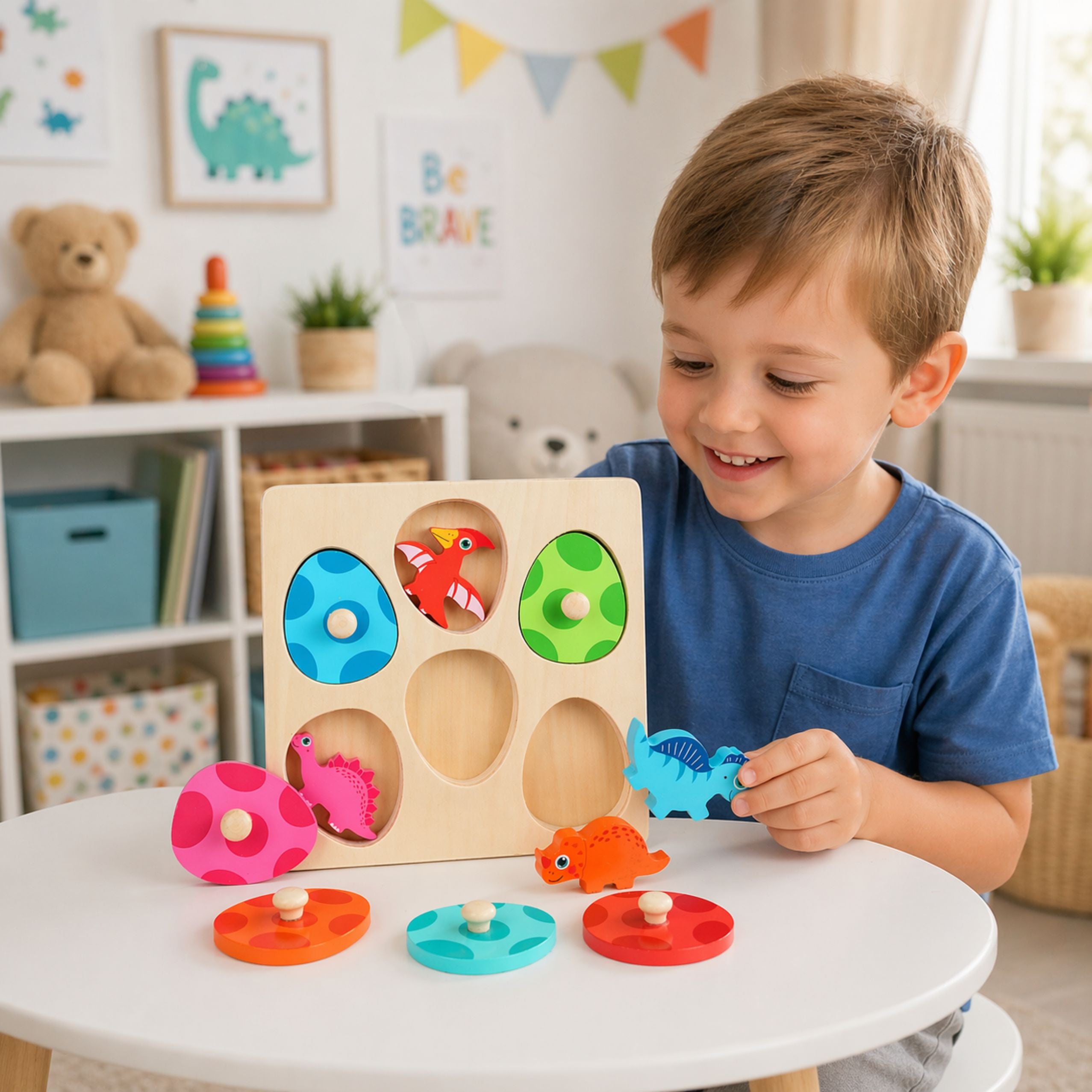 Wooden Puzzle Dinosaurs In Eggs Educational Memory Game