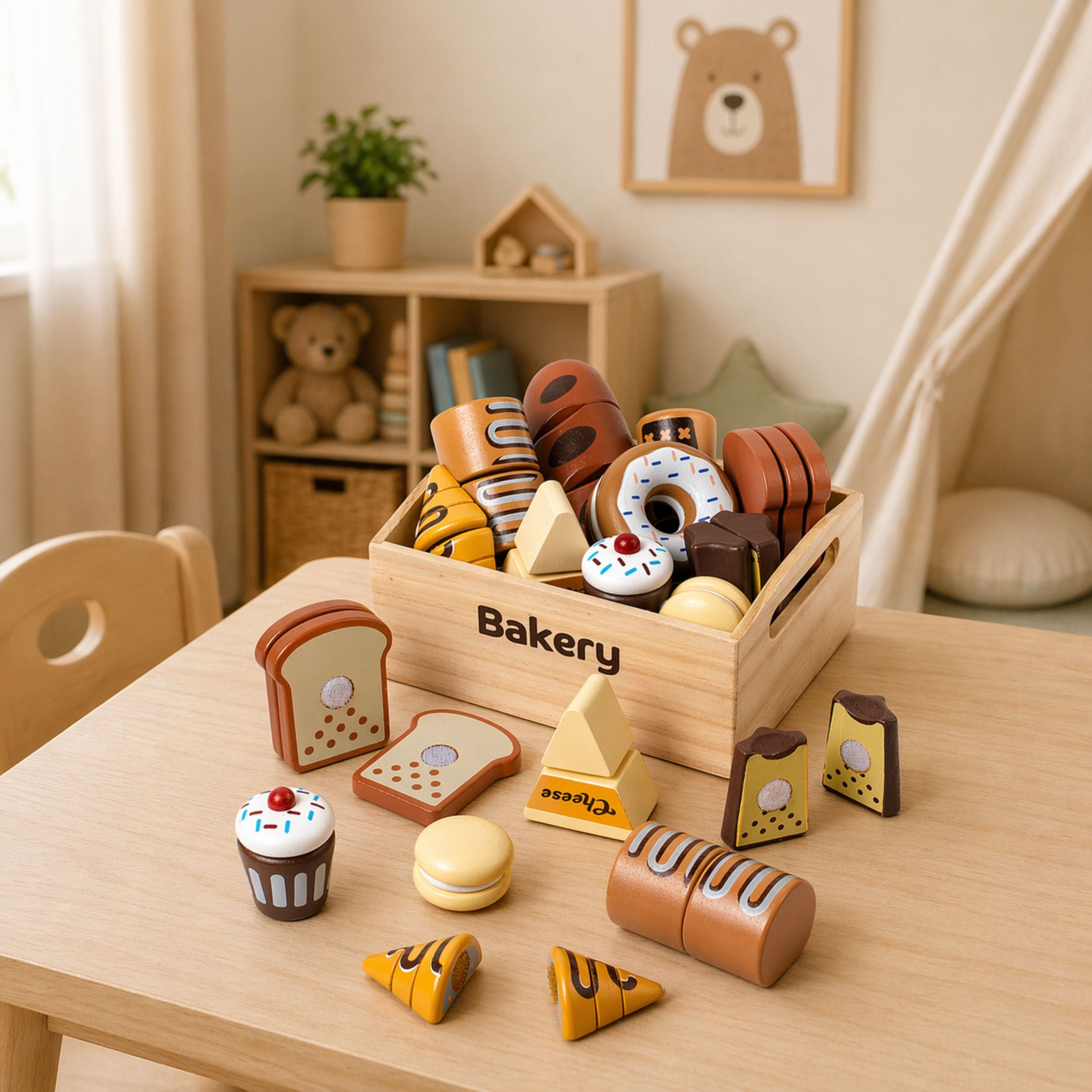 Wooden Mini Bakery Set Of Bread With Velcro In A Box 10 Pcs.