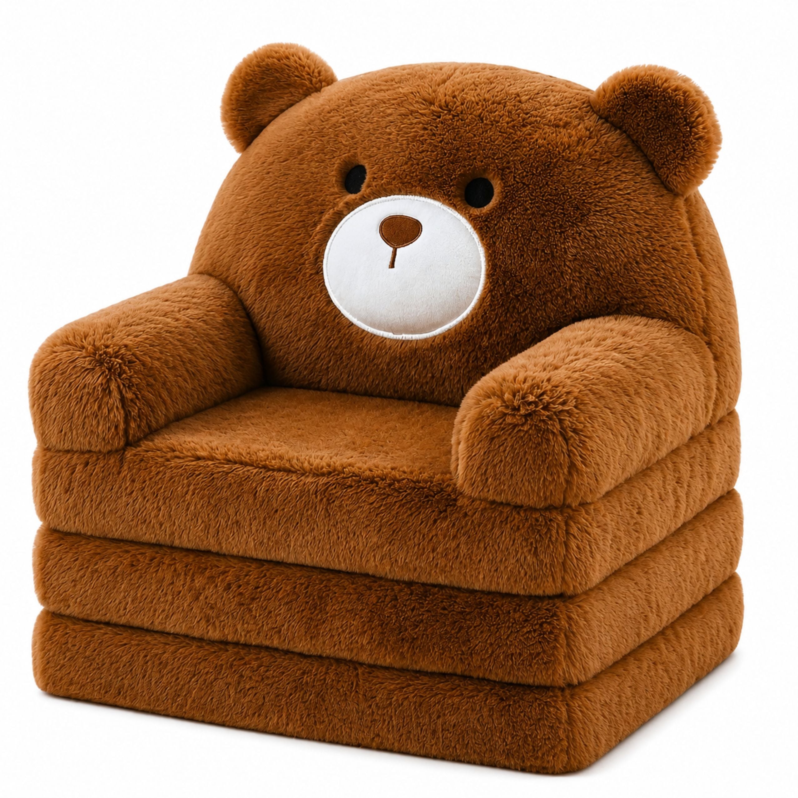 Reclining Armchair Sofa Lounger Teddy Bear 2in1 For Children Soft Plush Brown