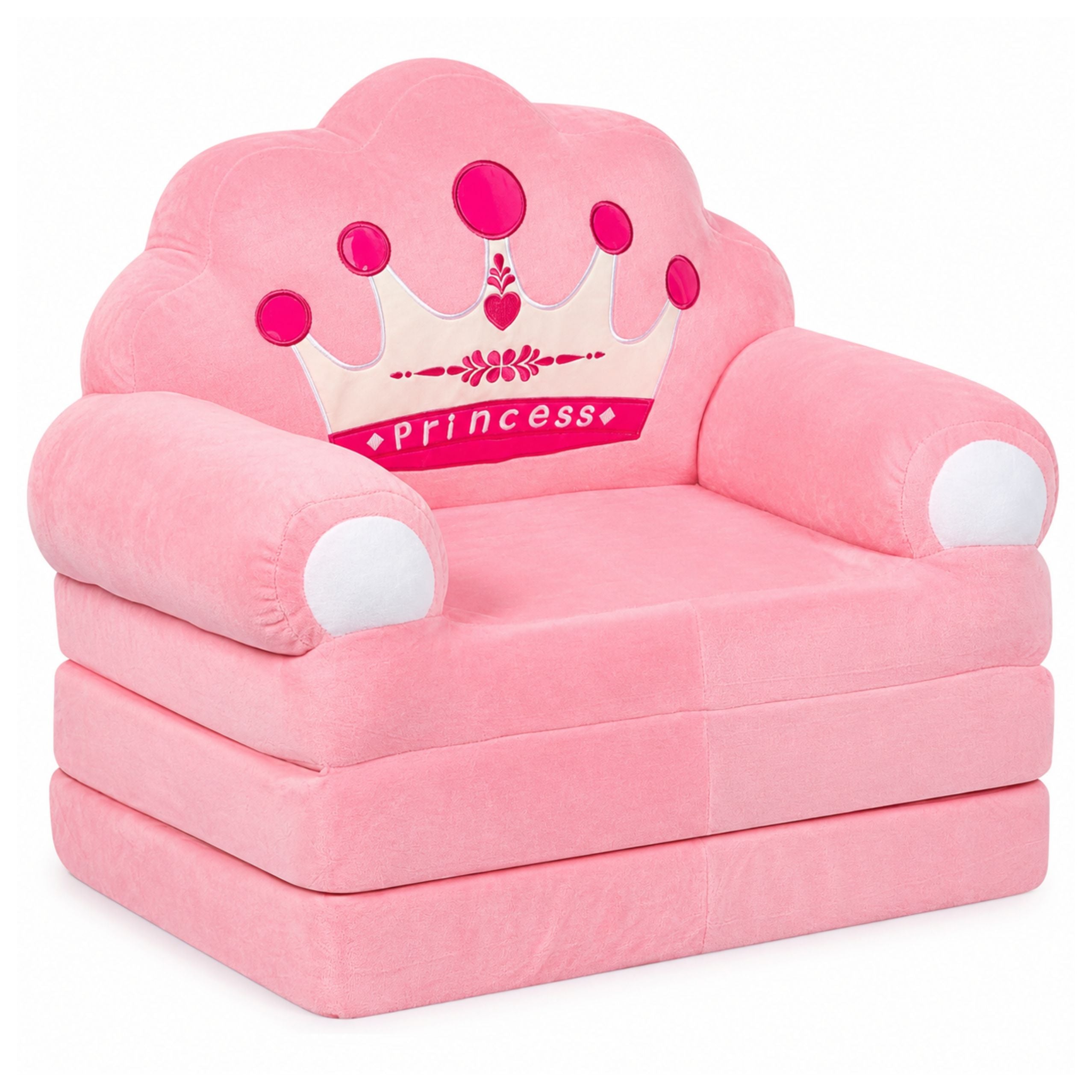 Reclining Armchair Sofa Lounger With Crown 2in1 For Children Soft Pink