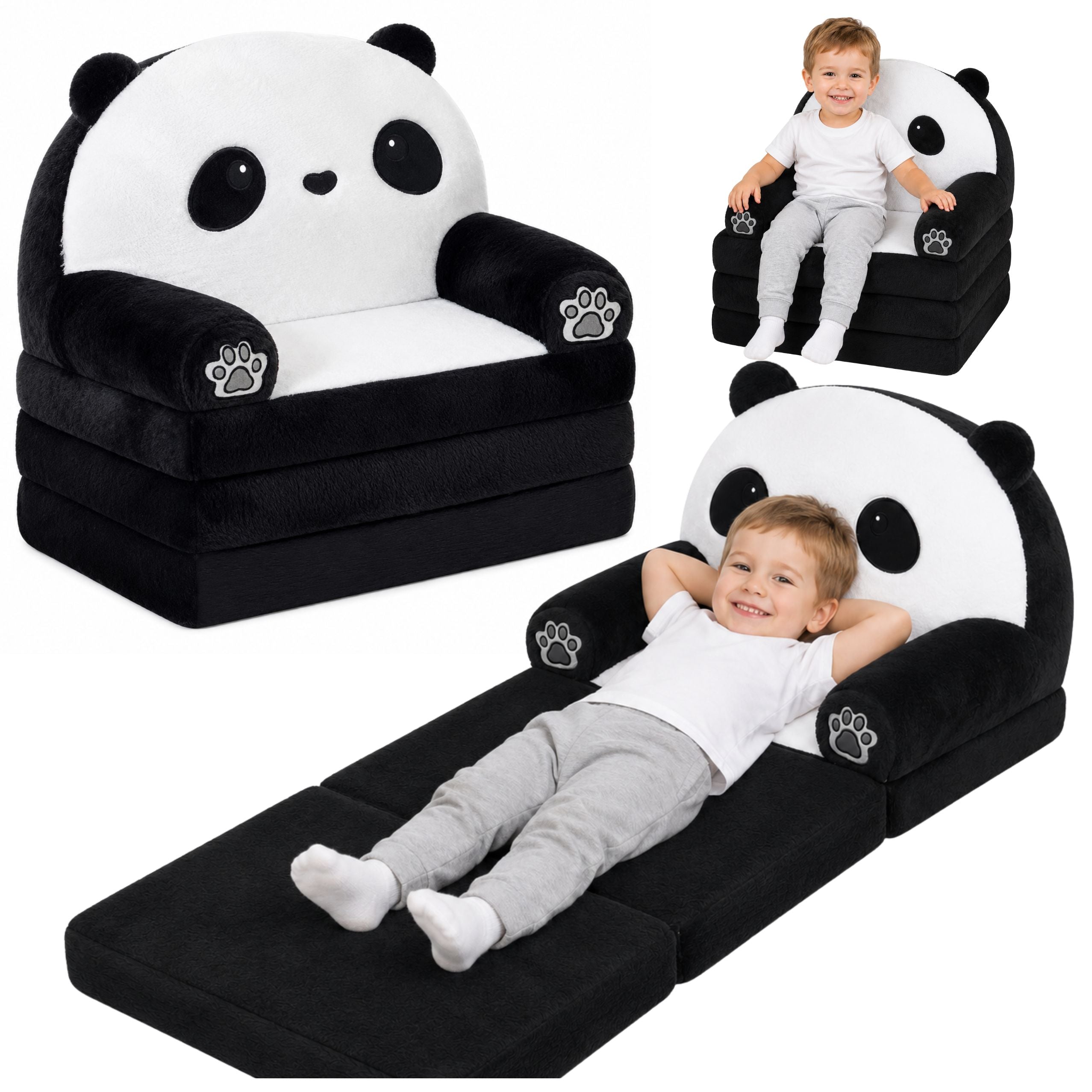 Panda 2in1 Children's Soft Sofa Armchair/lounge Chair Black And White