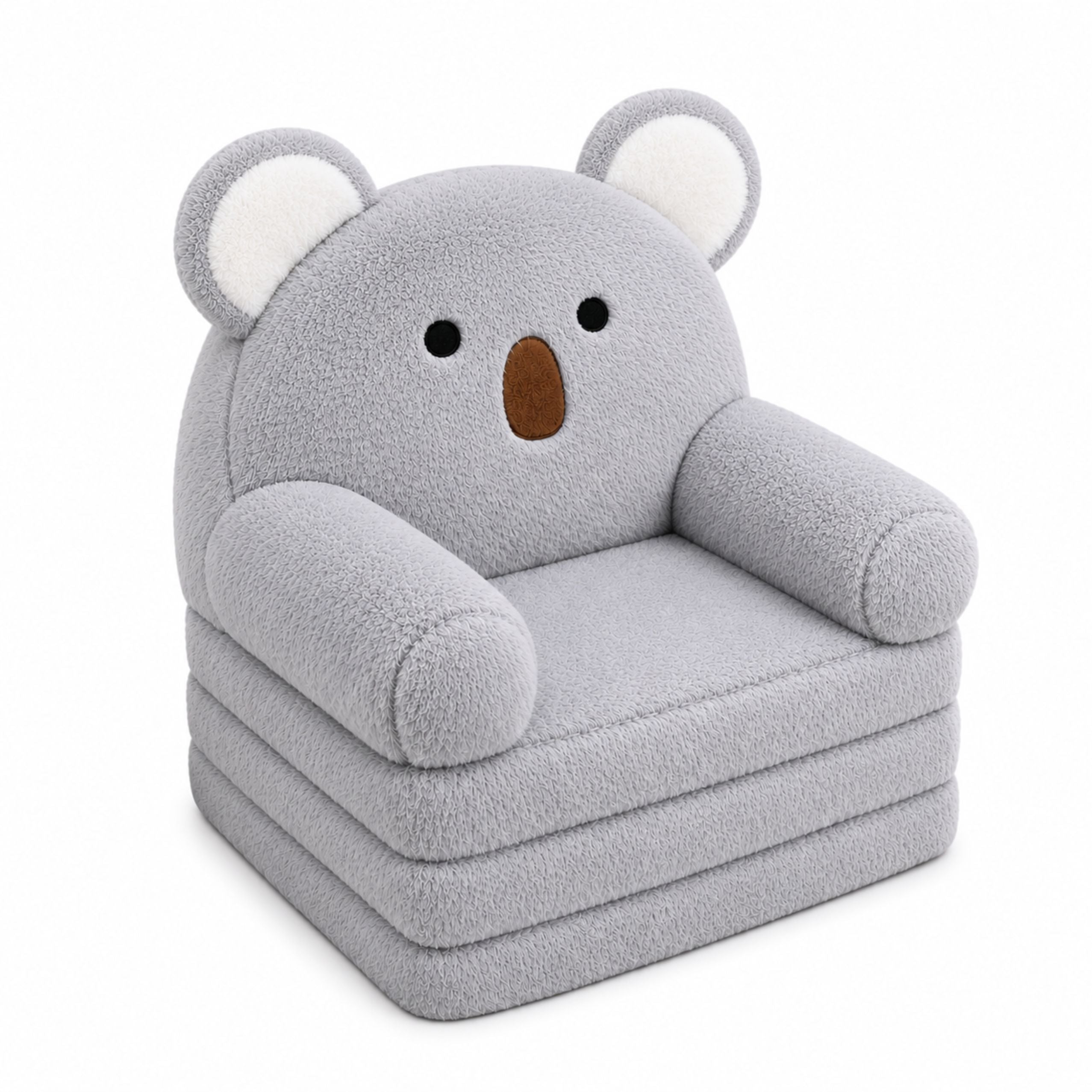 Koala 2-in-1 Reclining Sofa Armchair For Children Soft Plush Gray