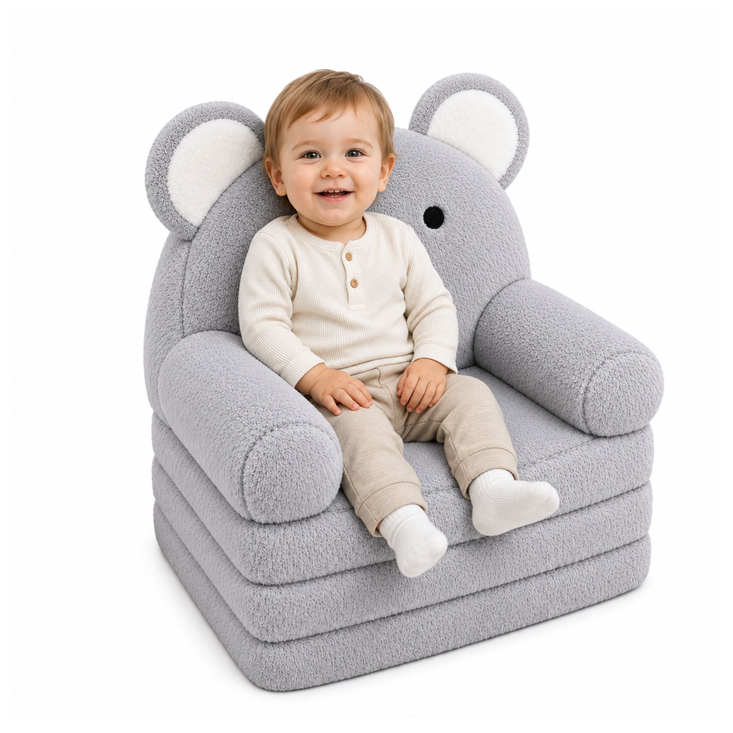 Koala 2-in-1 Reclining Sofa Armchair For Children Soft Plush Gray