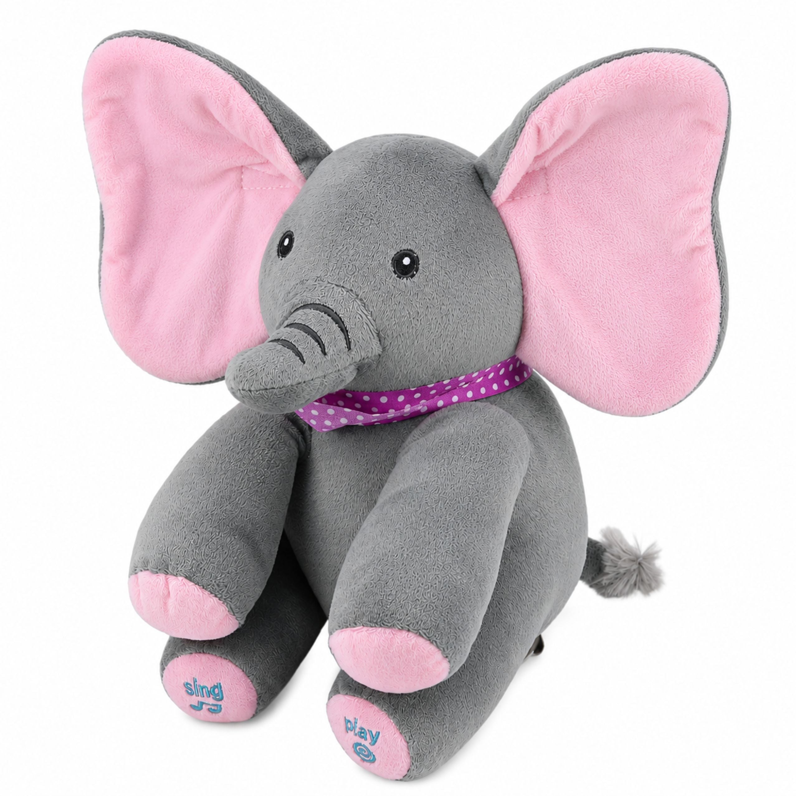 Plush Interactive Elephant Moves Ears Plays Melodies Peek-a-boo Game