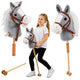 Hobby Horse Cavallo su bastone Testa di cavallo al galoppo Suoni di nitrito Grigio 100 cm