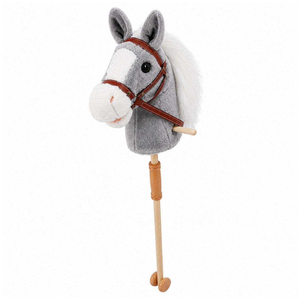 Hobby Horse Cavallo su bastone Testa di cavallo al galoppo Suoni di nitrito Grigio 100 cm