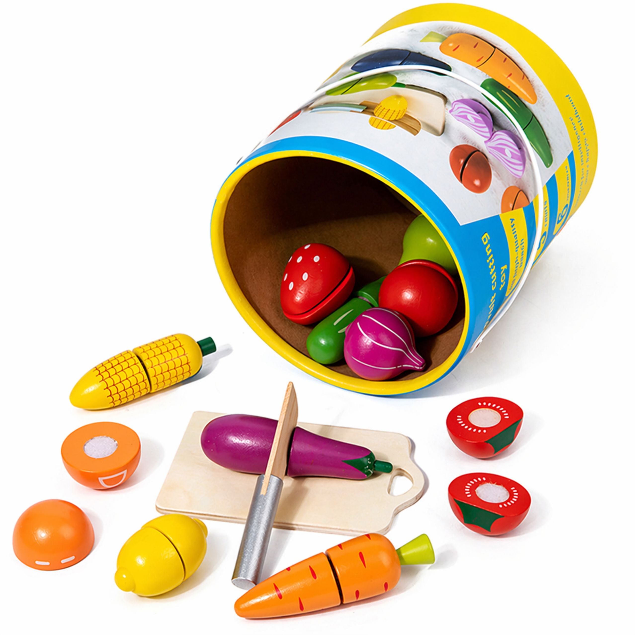 Wooden Fruit Vegetable Chopping Board Safety Knife Bucket Set 13 Pcs