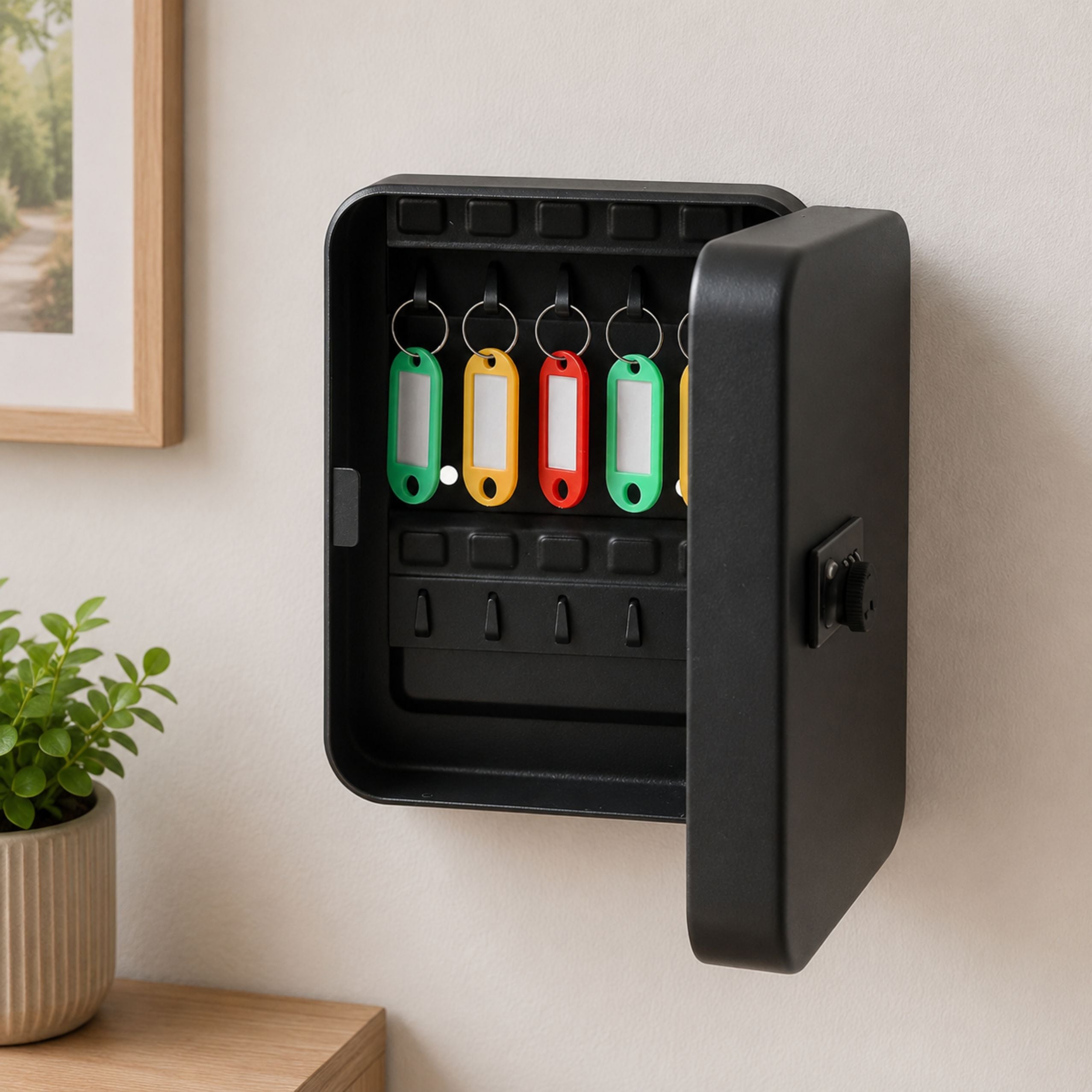 Metal Key Box With Digital Code 48 Hooks Black Stickers