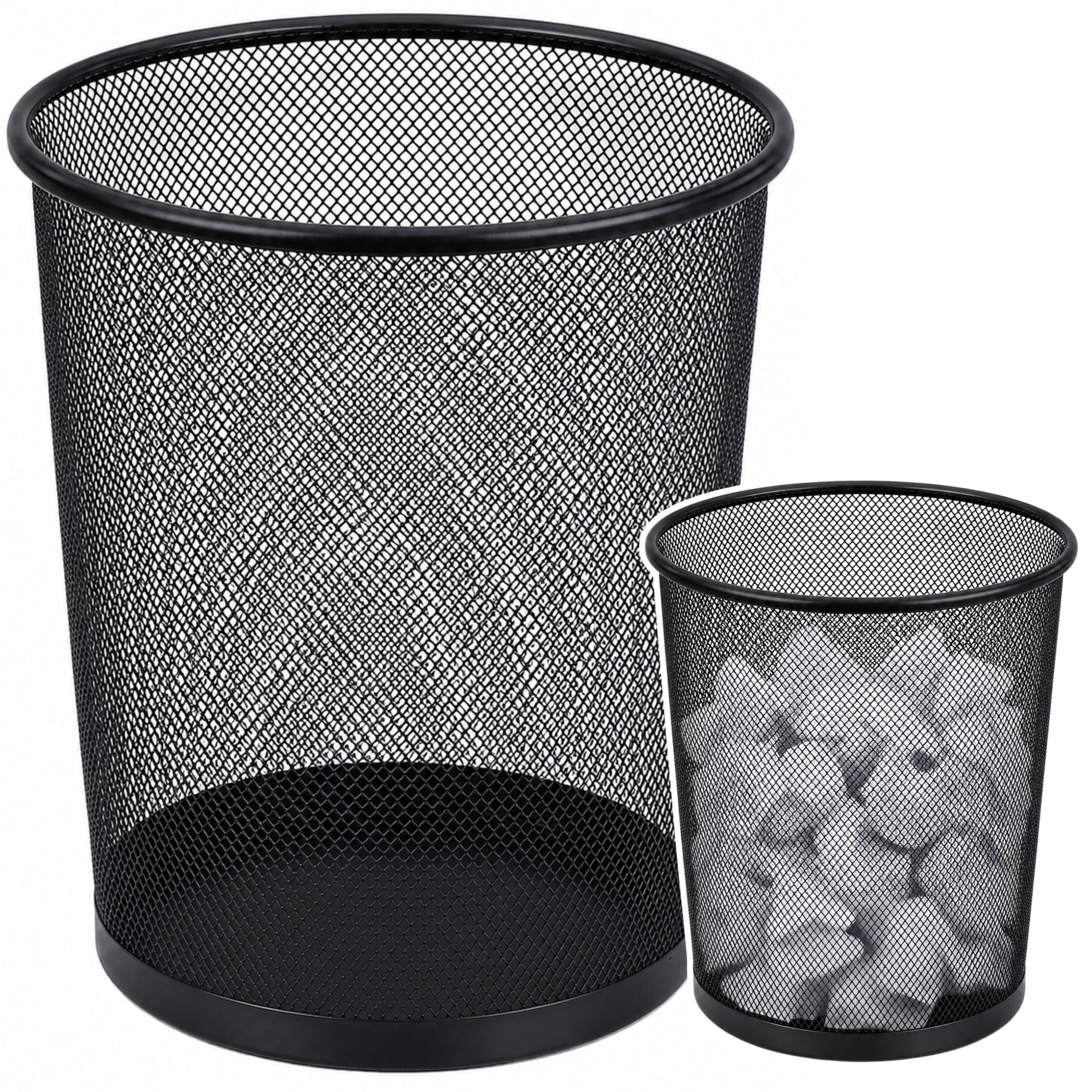 Office Waste Bin Metal Mesh Round Black 10 L