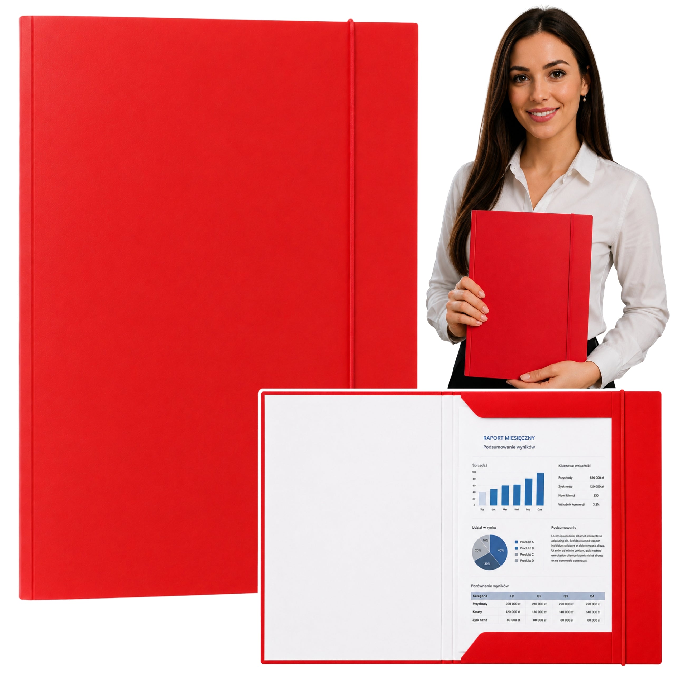 Cardboard Folder With Elastic Band Lacquered A4 300 G/m2 Red