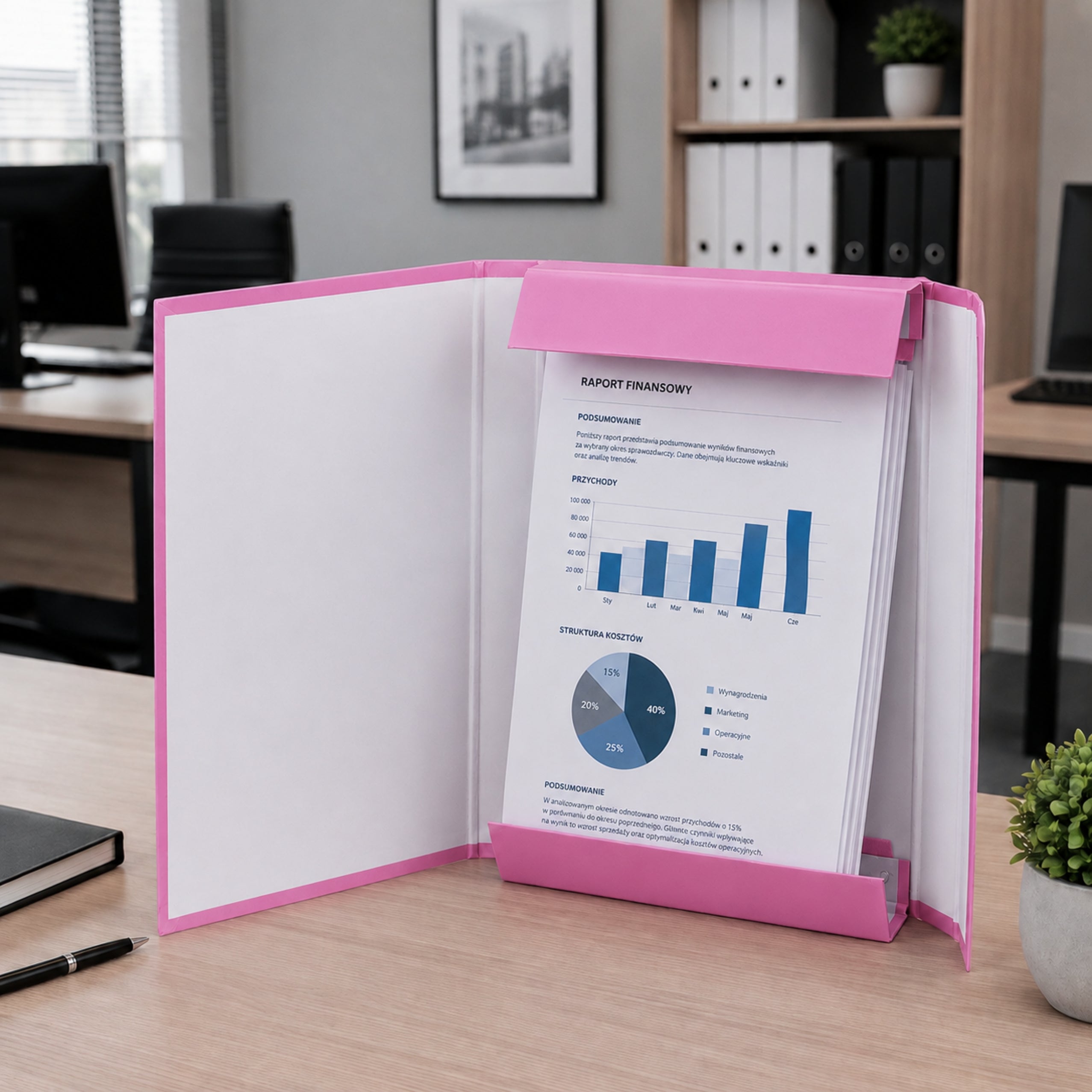 Dossier pour documents avec élastique rigide Office rose A4/4,5 cm