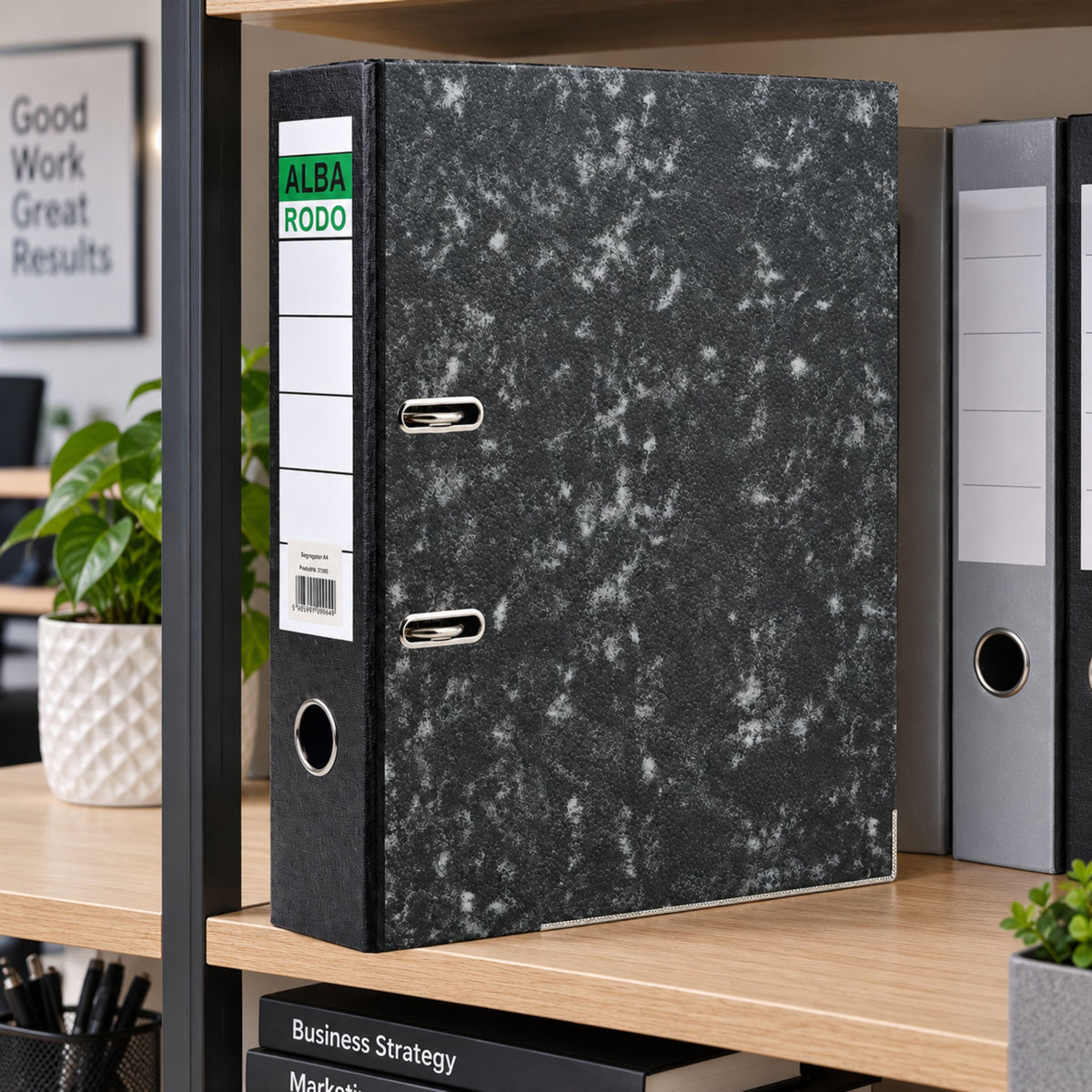 A4/80mm Document Binder With Lever Mechanism Gray Marble
