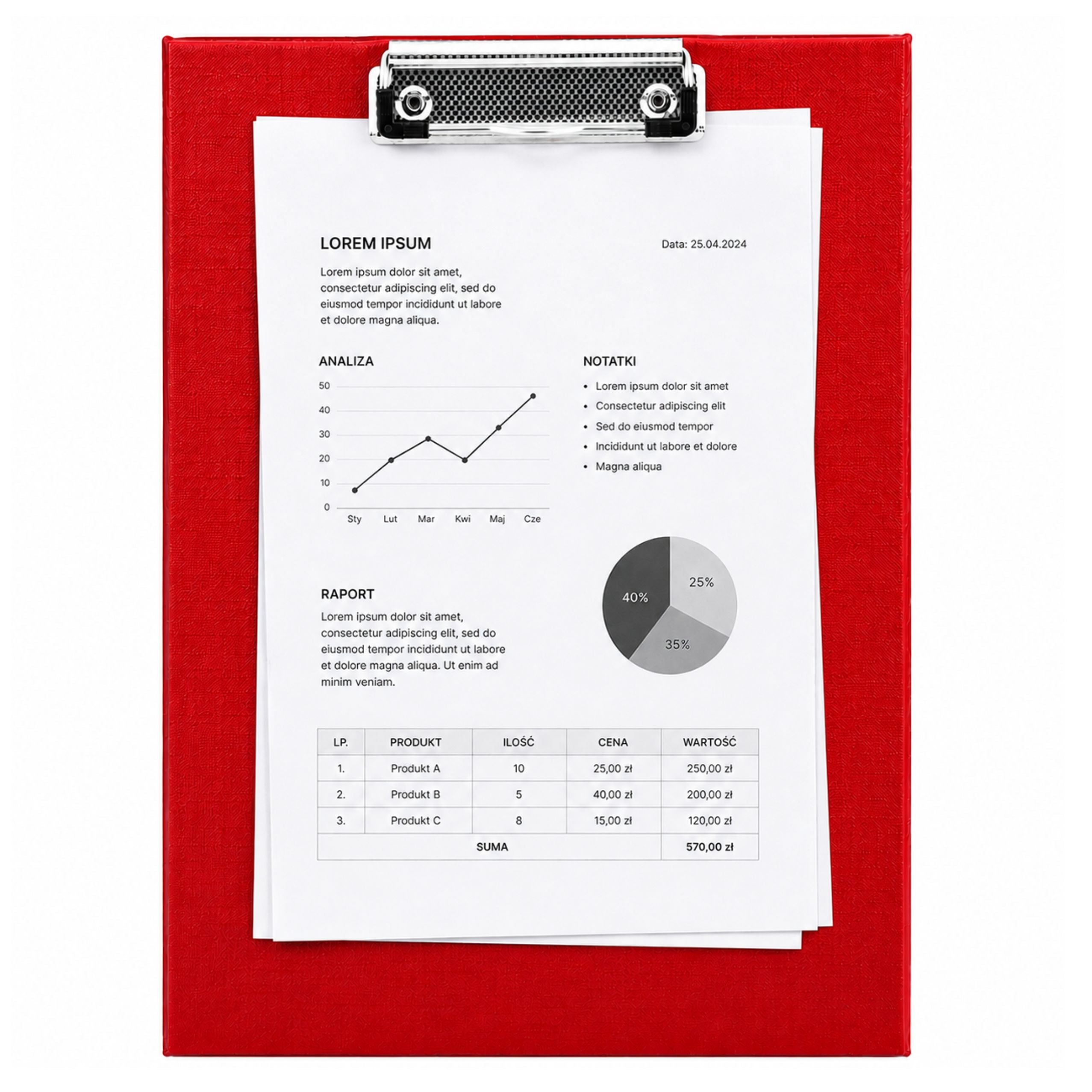 Clipboard With Metal Clip For Writing A4 Red