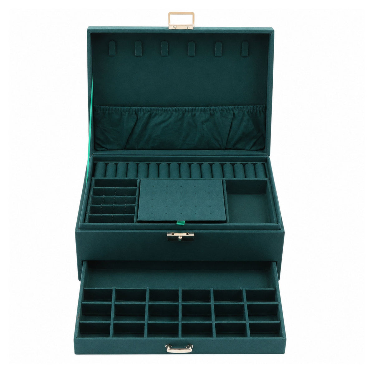 Smycken Organizer Box med låda och nyckel grön sammet