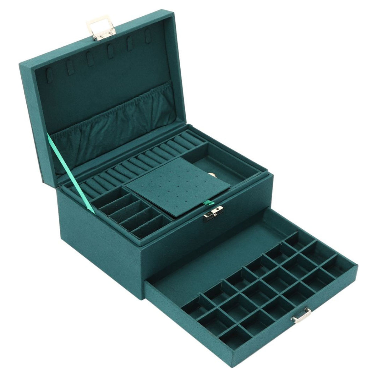 Smycken Organizer Box med låda och nyckel grön sammet