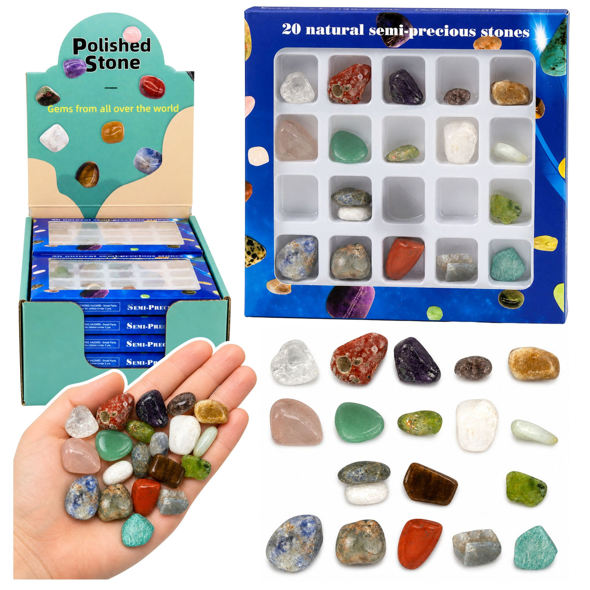 Set Of Semi-precious Minerals Collectible Stones Educational 20 Pcs.