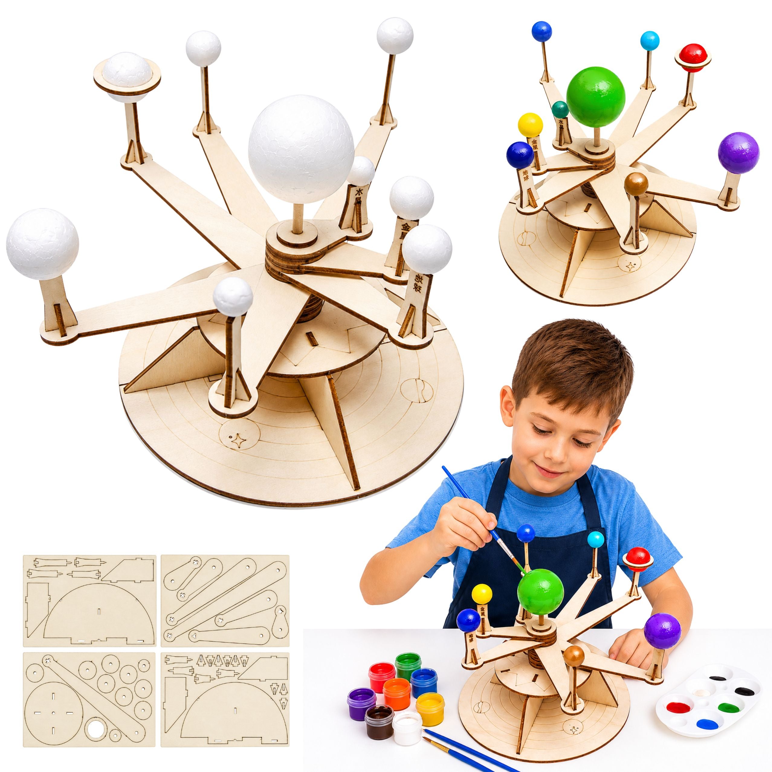 Wooden Solar System Model Planets Diy Educational Kit