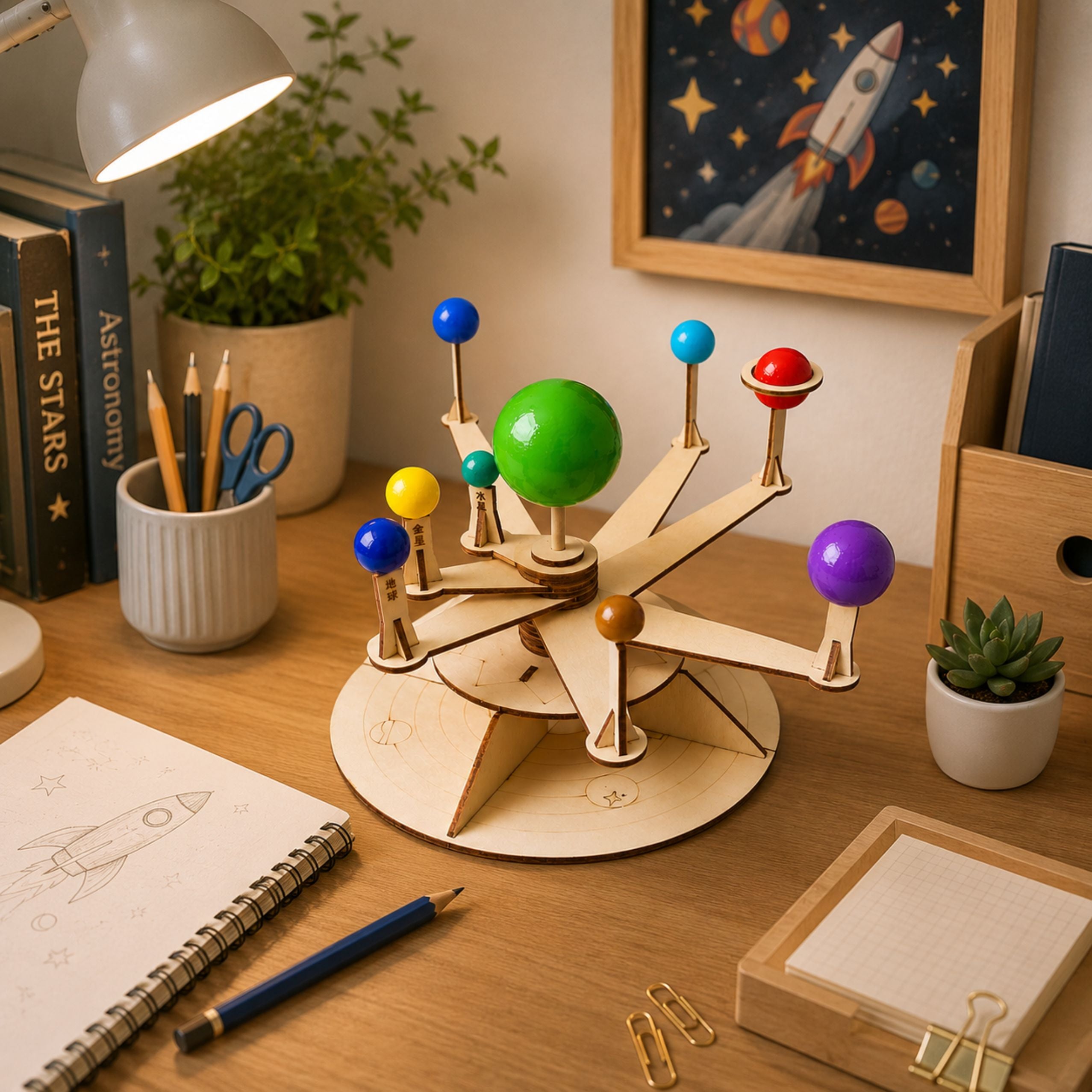Wooden Solar System Model Planets Diy Educational Kit