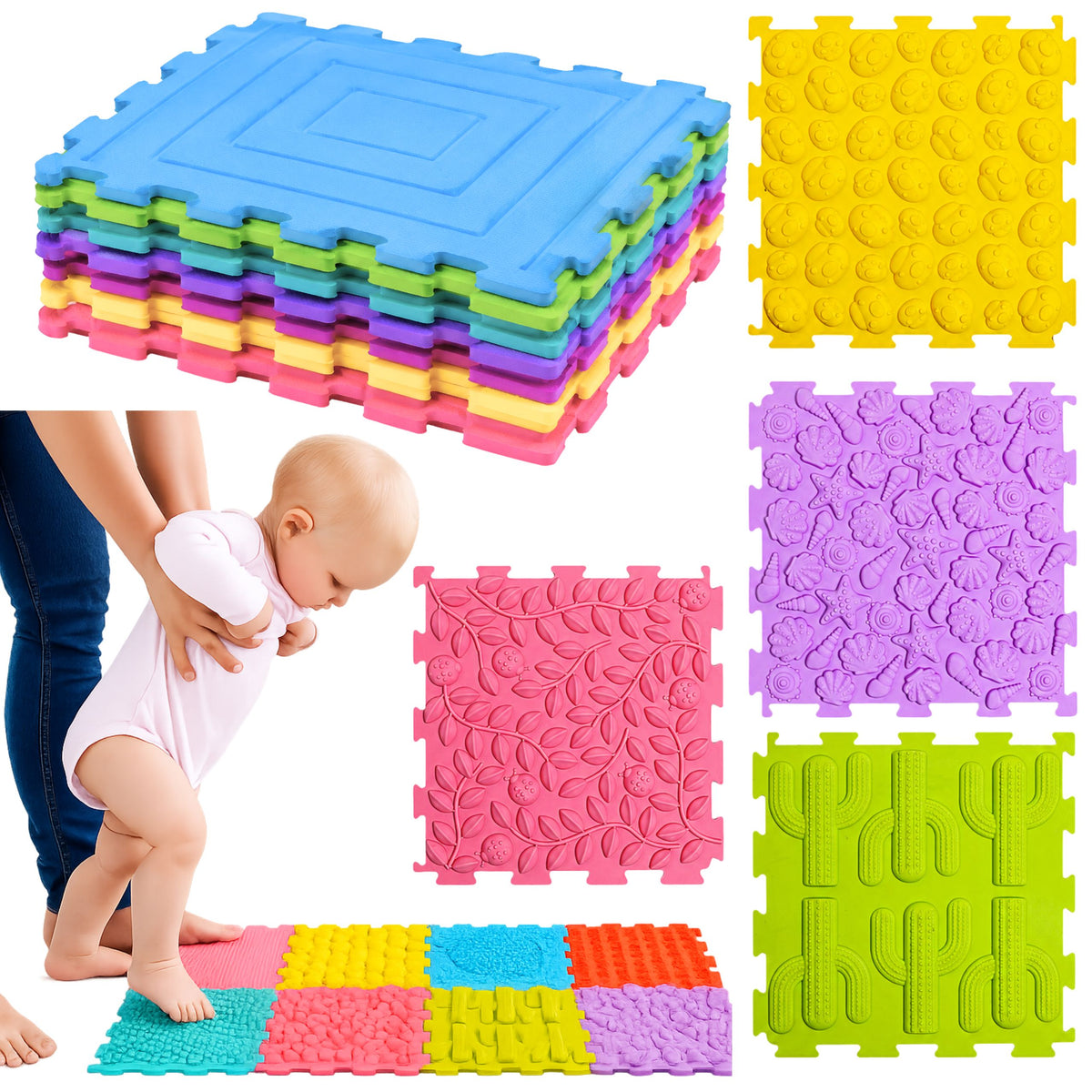 Sensorische Silikon-Puzzlematte Sinnespfad Bunt 25 cm 12 Stk.