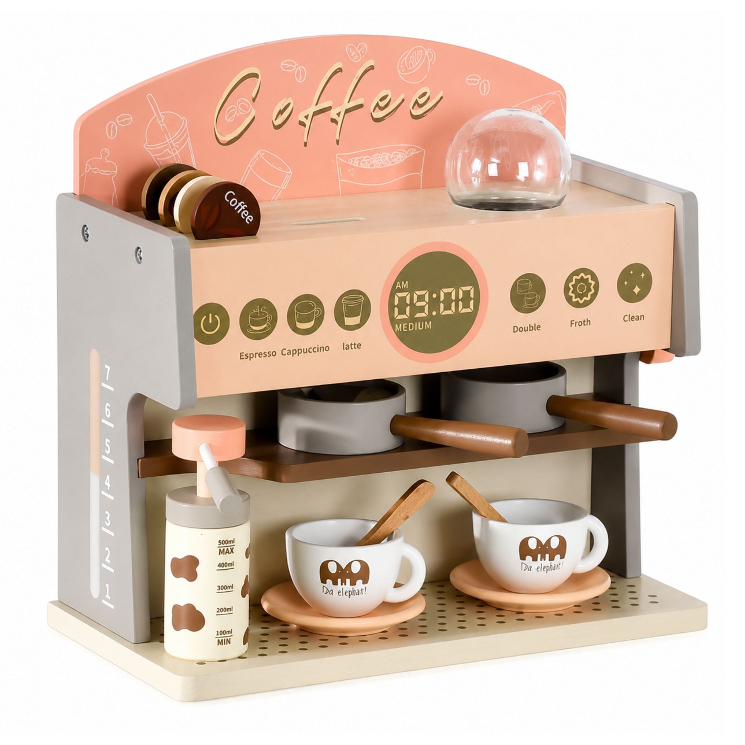 Barista Set Coffee Maker Wooden Accessories Pink