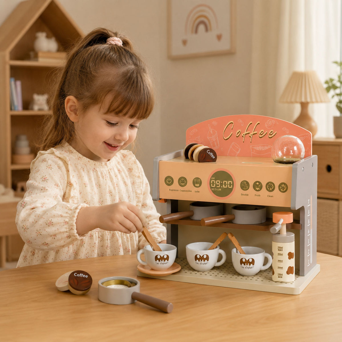 Barista Set Caife Déantóir Gabhálais Adhmaid Pink