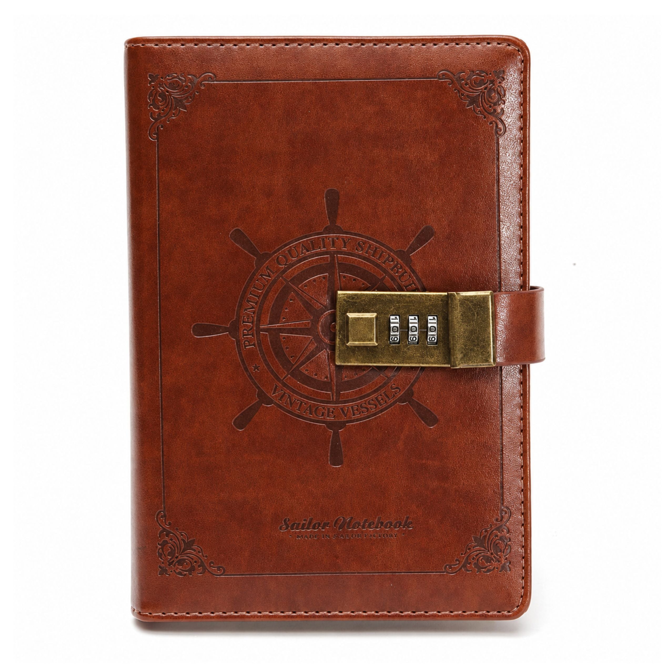 Notebook Diary Password Notebook Eco Leather Brown With Rudder A5