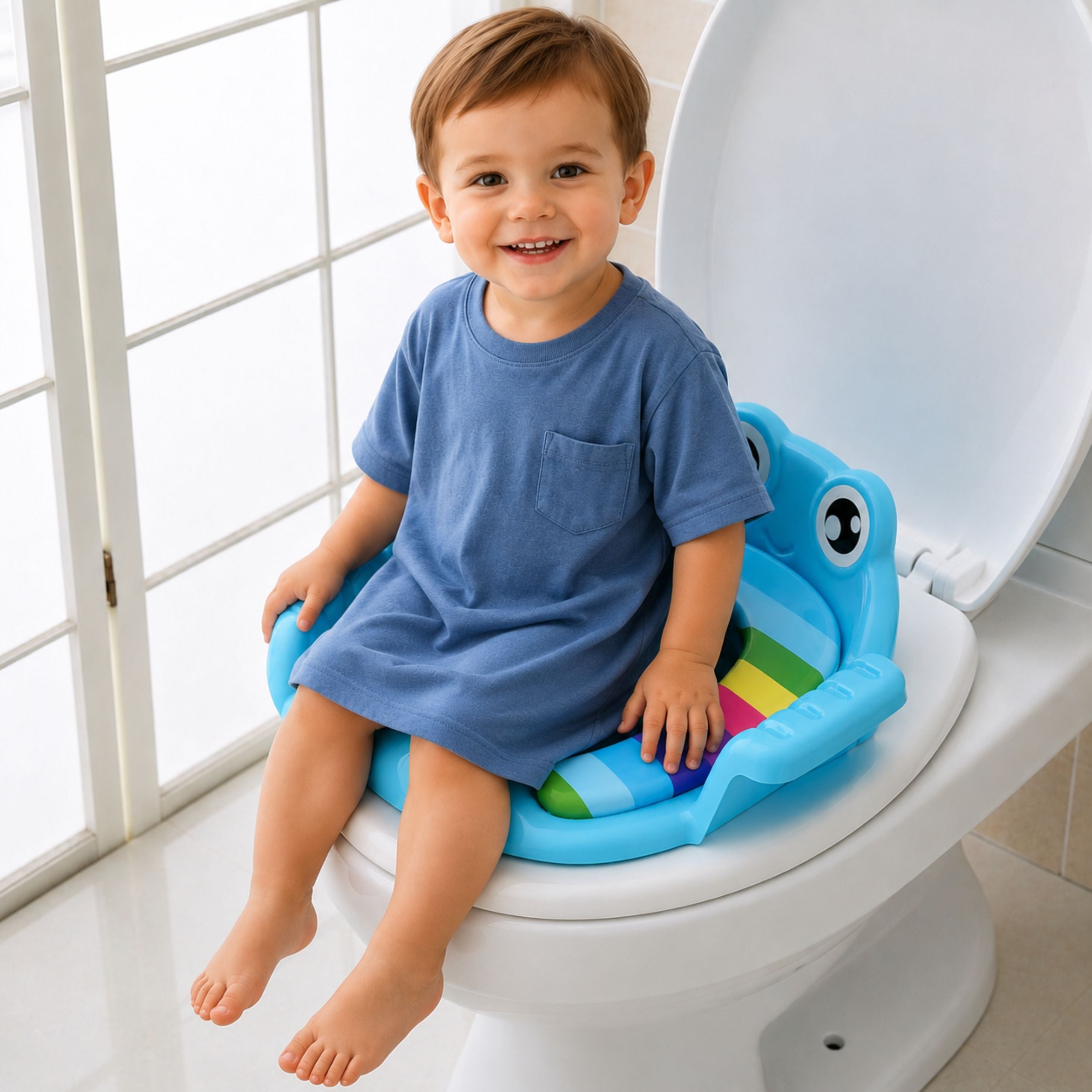 Toilet Seat Cover For Children Soft Seat With Handles Blue