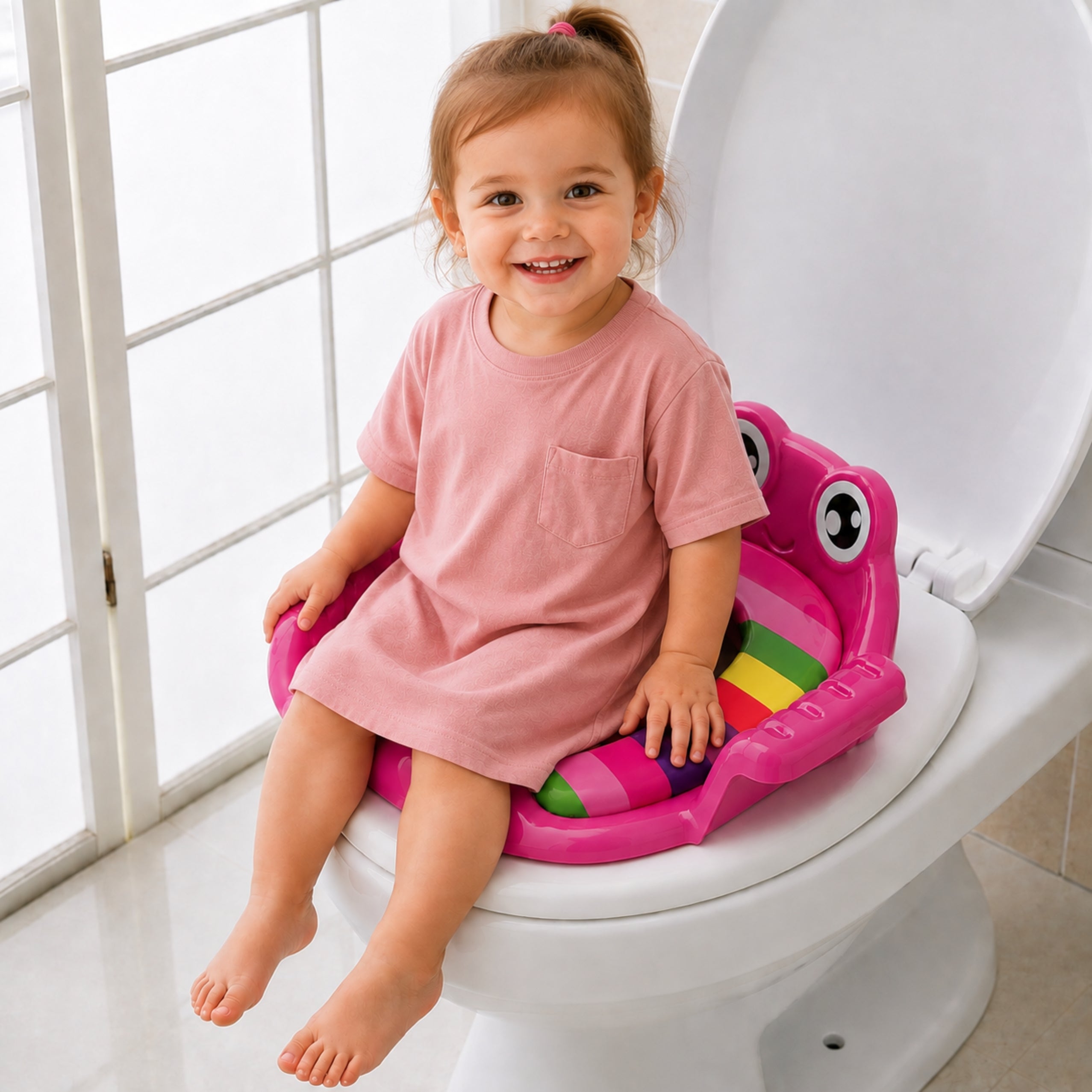 Copriwater Per Bambini Sedile Morbido Con Maniglie Rosa