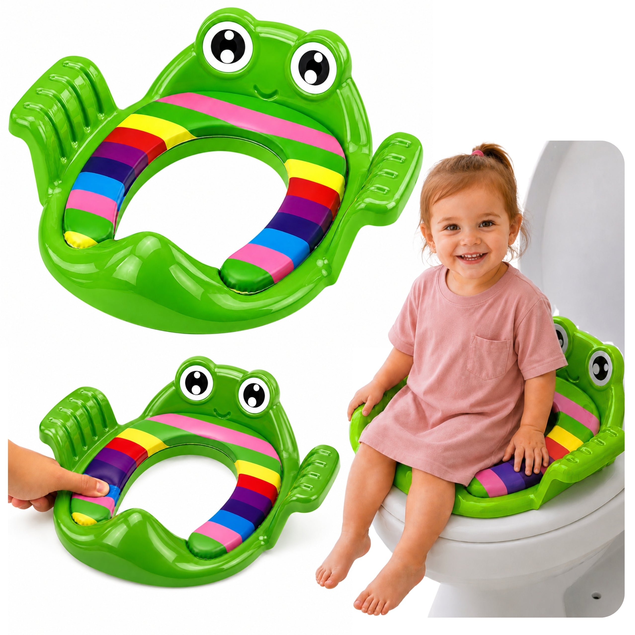 Toilet Seat Cover For Children Soft Seat With Handles Green