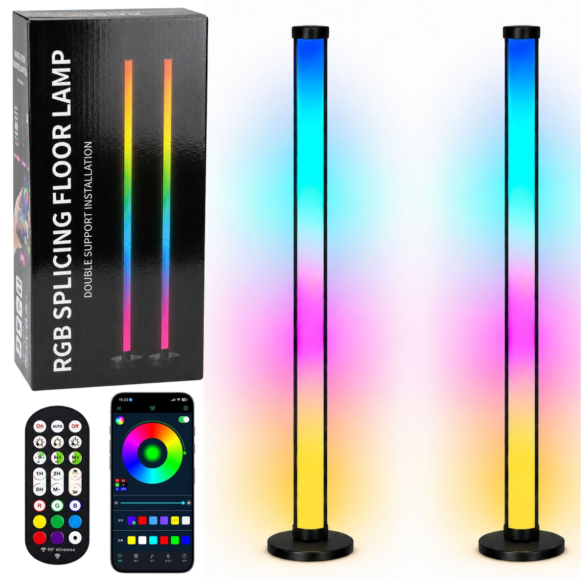 Inteligentné podlahové svietidlá Farebné Rgb LED svetlá Diaľkové ovládanie App 125 cm 2 ks.