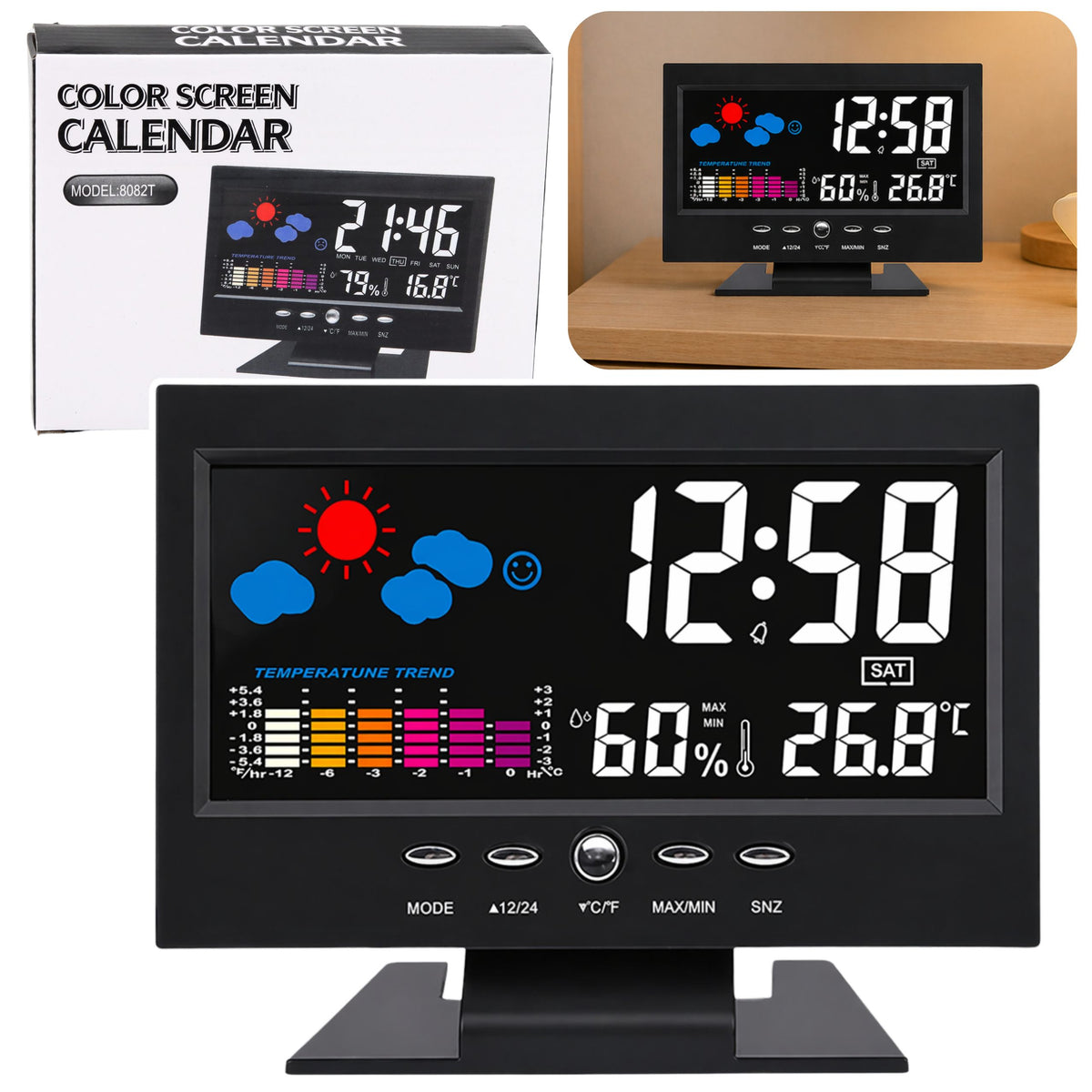 Ceas digital cu termometru de interior si statie meteo cu LED higrometru