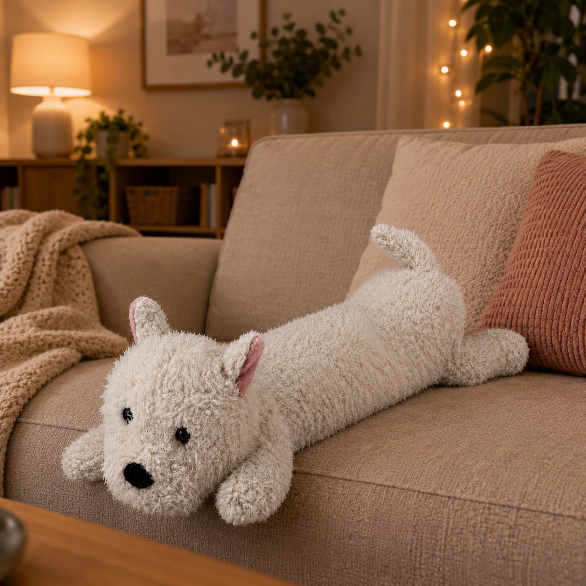Mascota de peluche grande perro West Highland blanco 90 cm