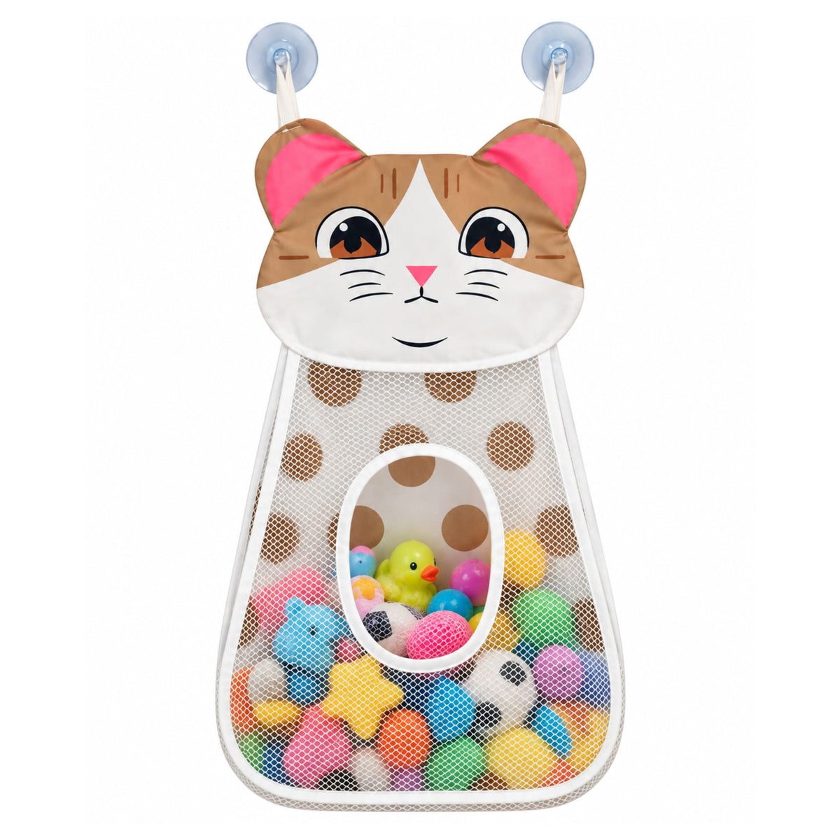 Beige Kitten Bath Toy Organizer Bag With Suction Cups 50 Cm