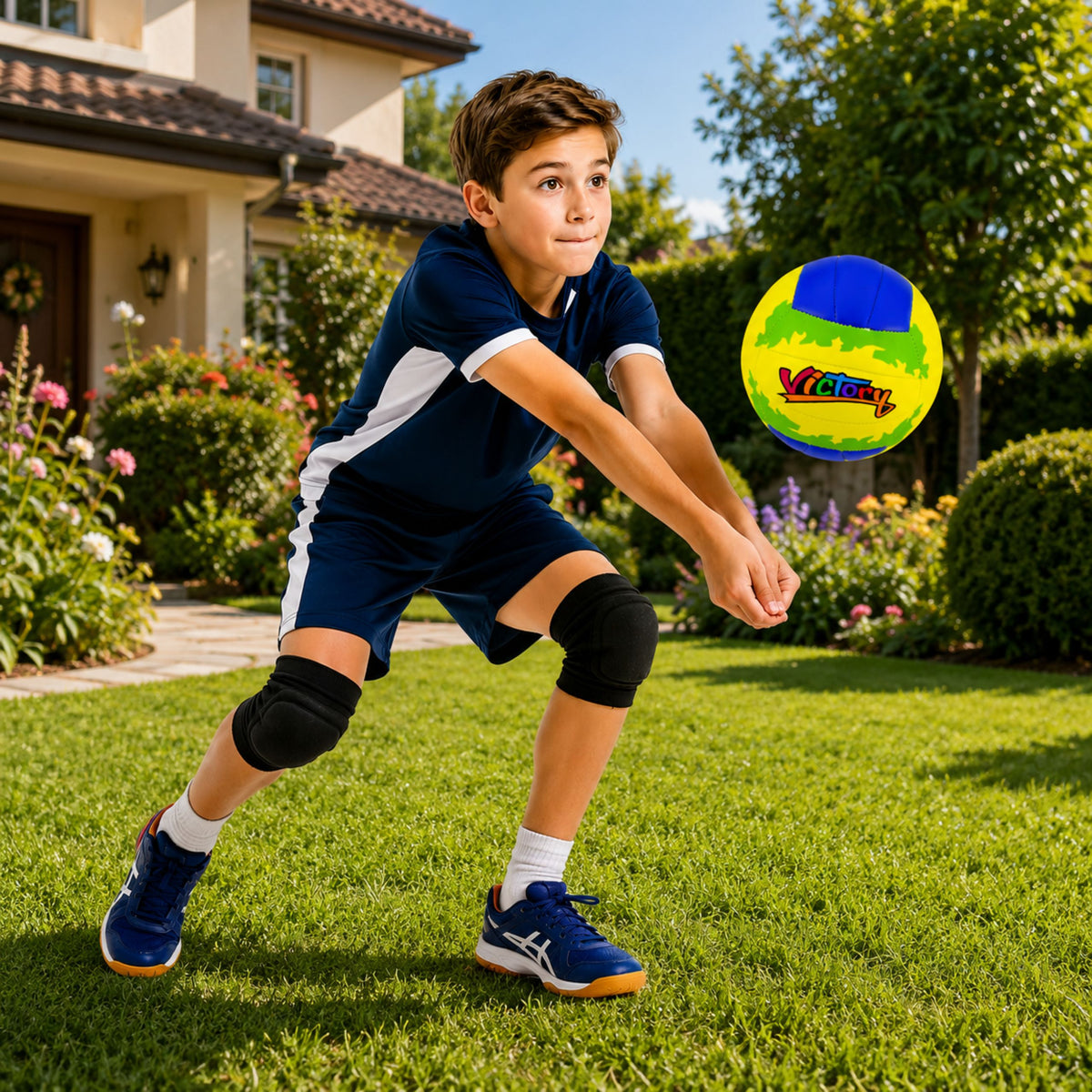 Volleybollträningsboll gul och blå 22 cm storlek 5