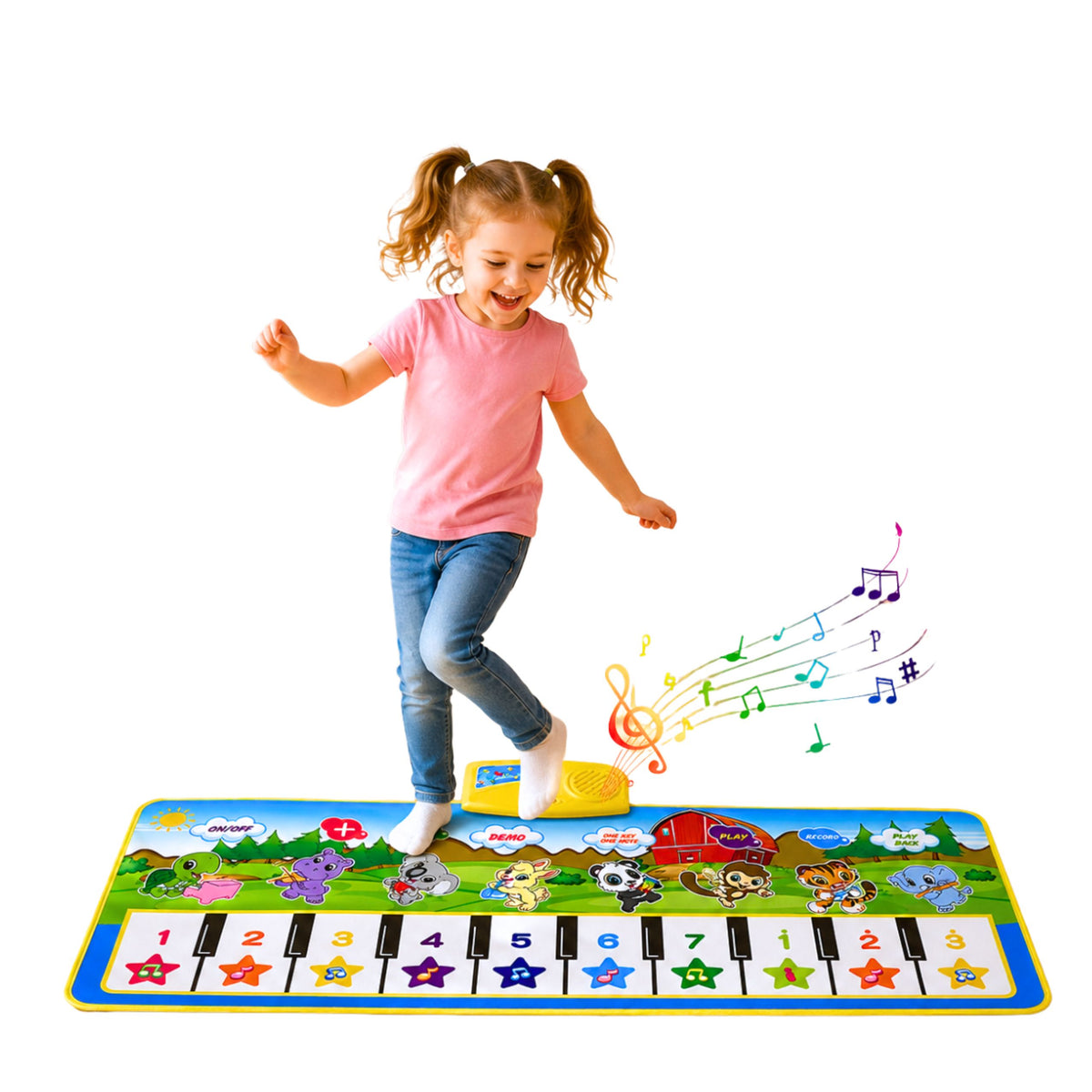 Tappetino Musicale Educativo Pianoforte Animali Suoni di Strumenti 100x36 Cm