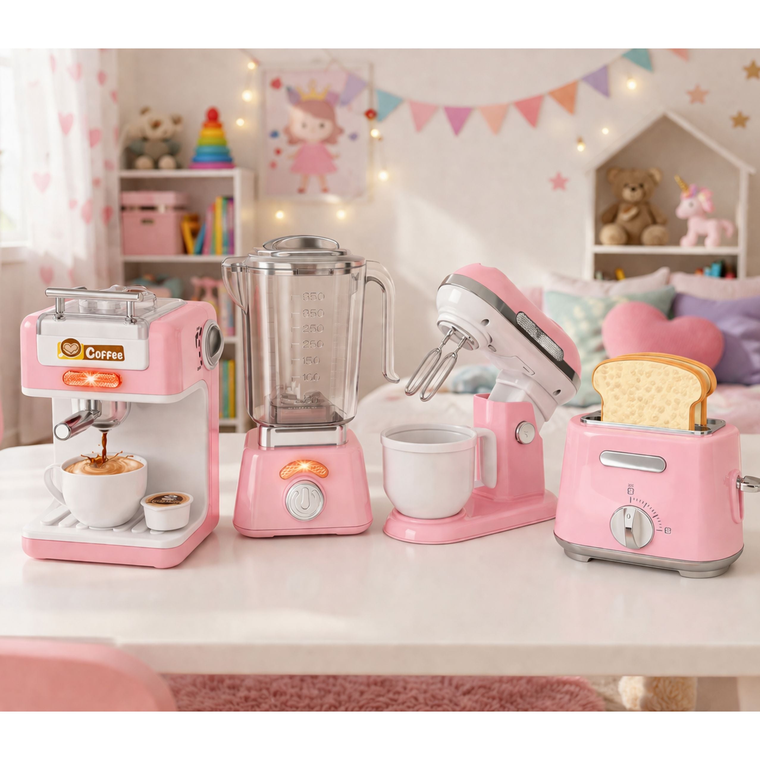 Set Of Small Household Appliances For Children: Battery-powered Kitchen Machines Lights And Sounds