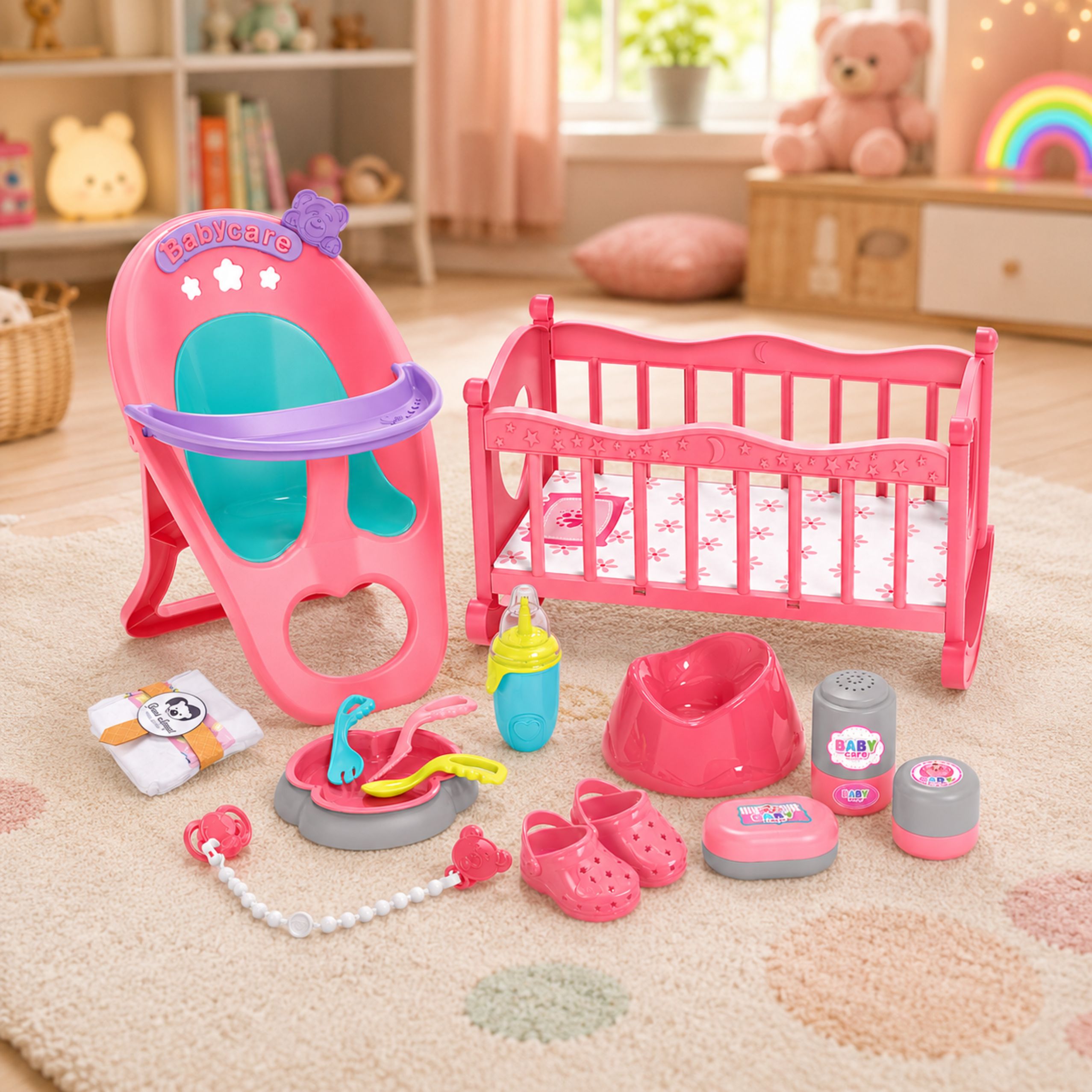 Interactive Baby Doll Peeing Stroller Cradle Accessories 3-in-1 Set