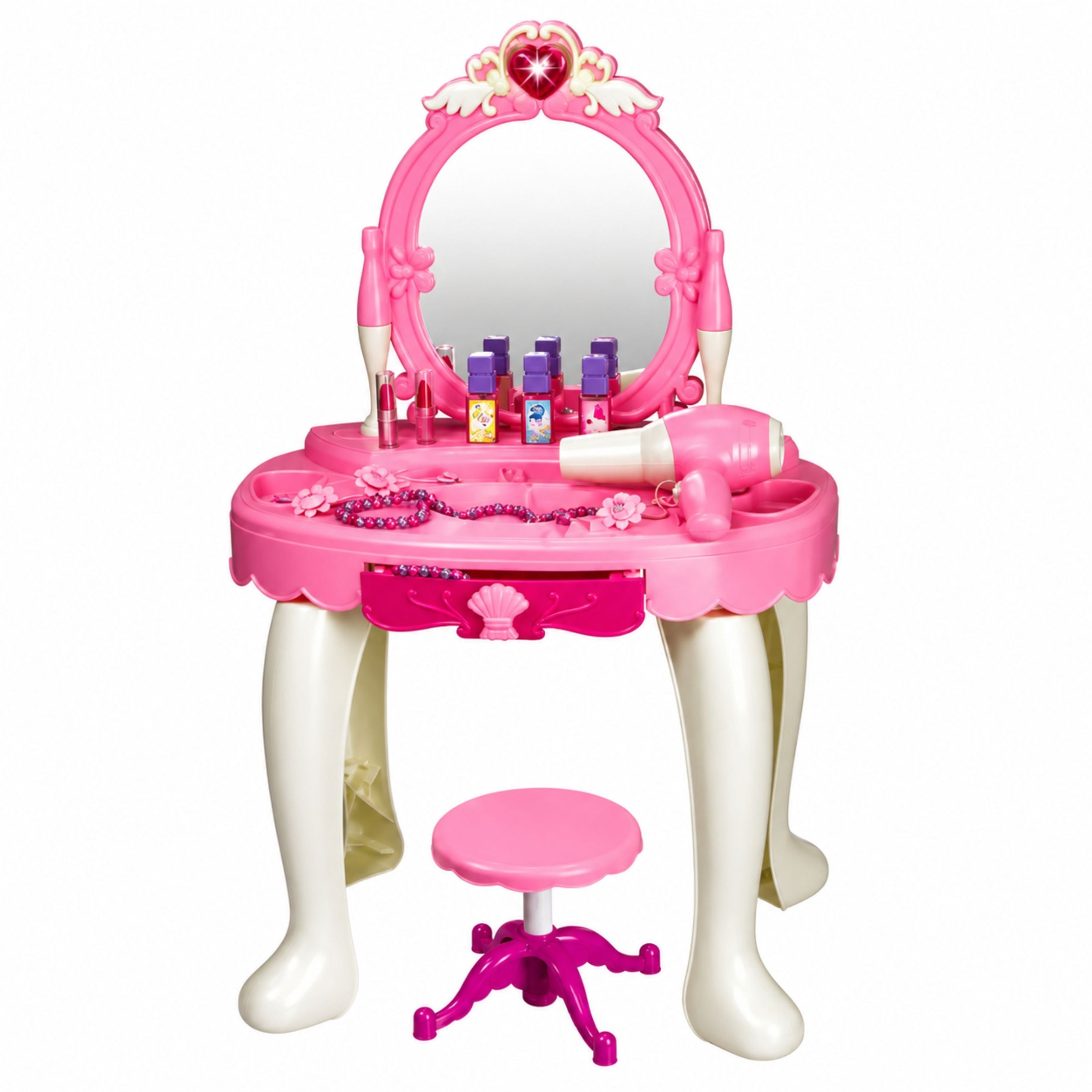 Children's Dressing Table With Chair Lights Dryer Accessories Sounds Pink