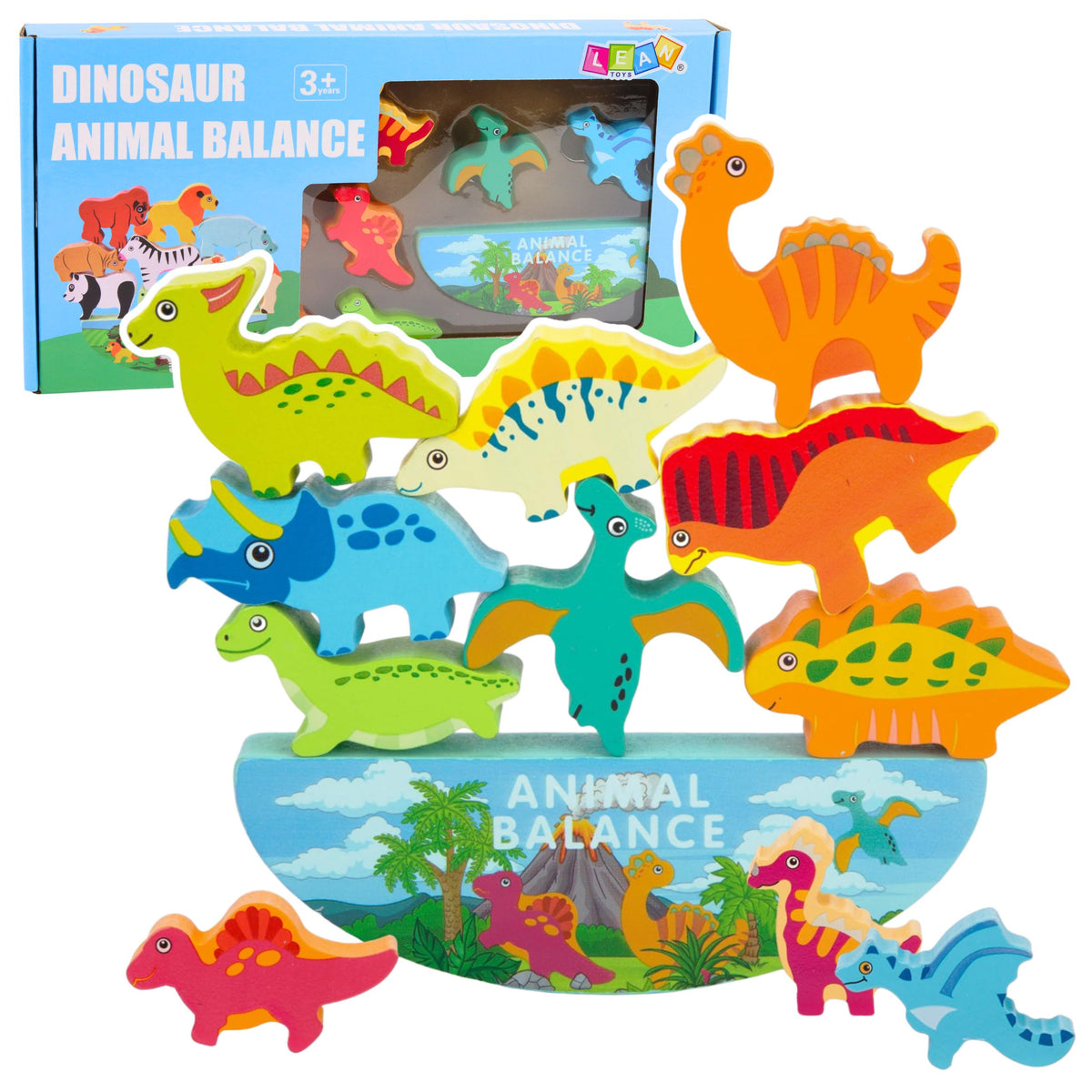 Dinosaur Tower Balance Game Dexterity Wooden Blocks Puzzle 12pcs.
