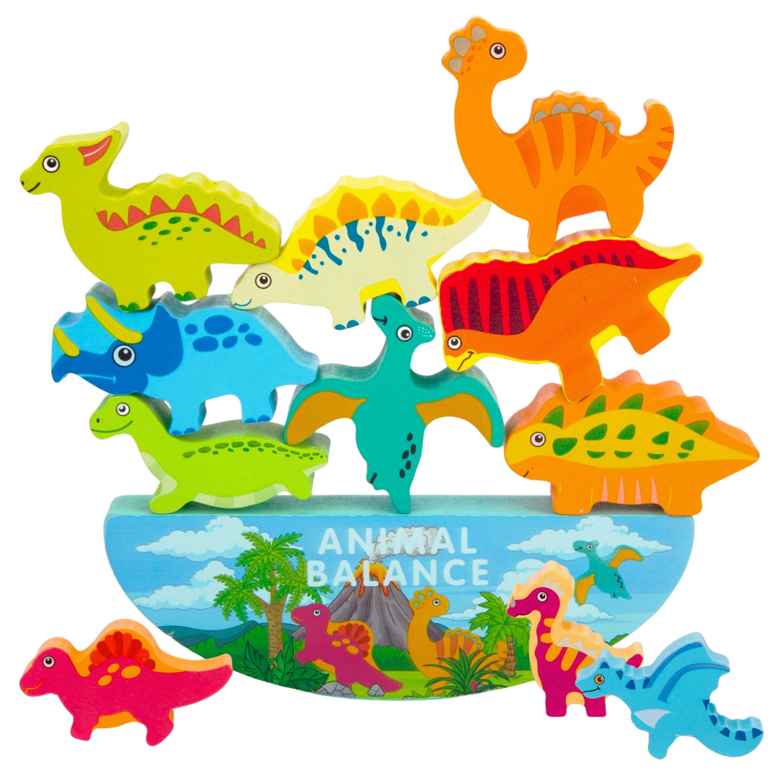 Dinosaur Tower Balance Game Dexterity Wooden Blocks Puzzle 12pcs.