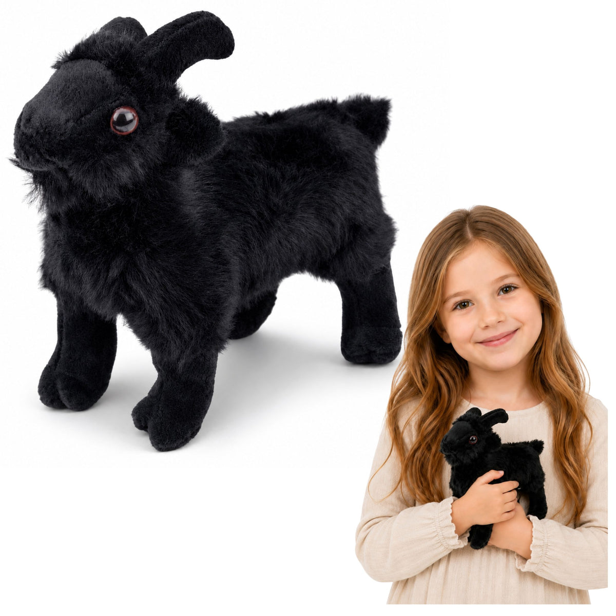 Plüschtier kleine Ziege für Kinder Schwarz 16 cm