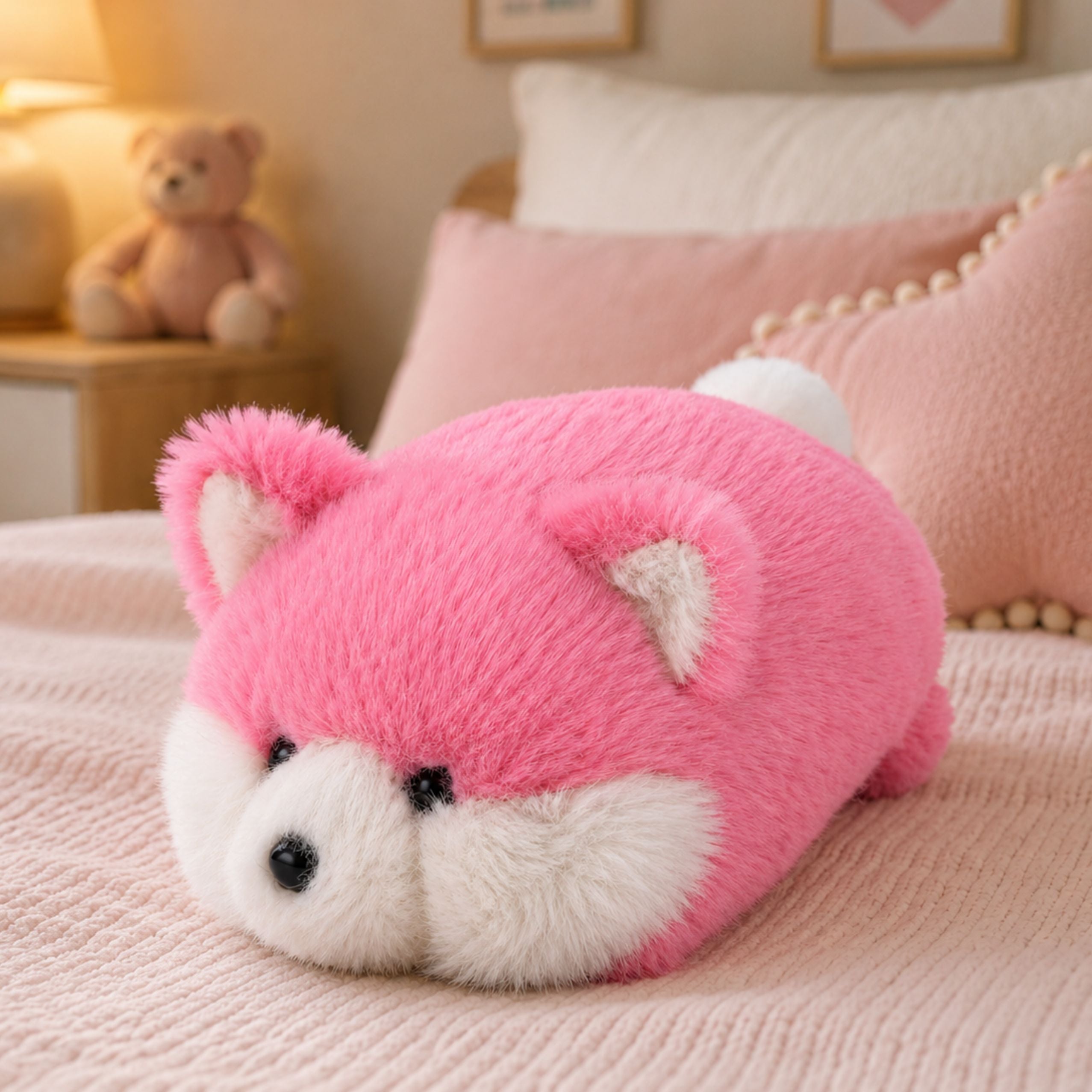 Plush Fox Plush Toy Pink Soft Fur 16 Cm