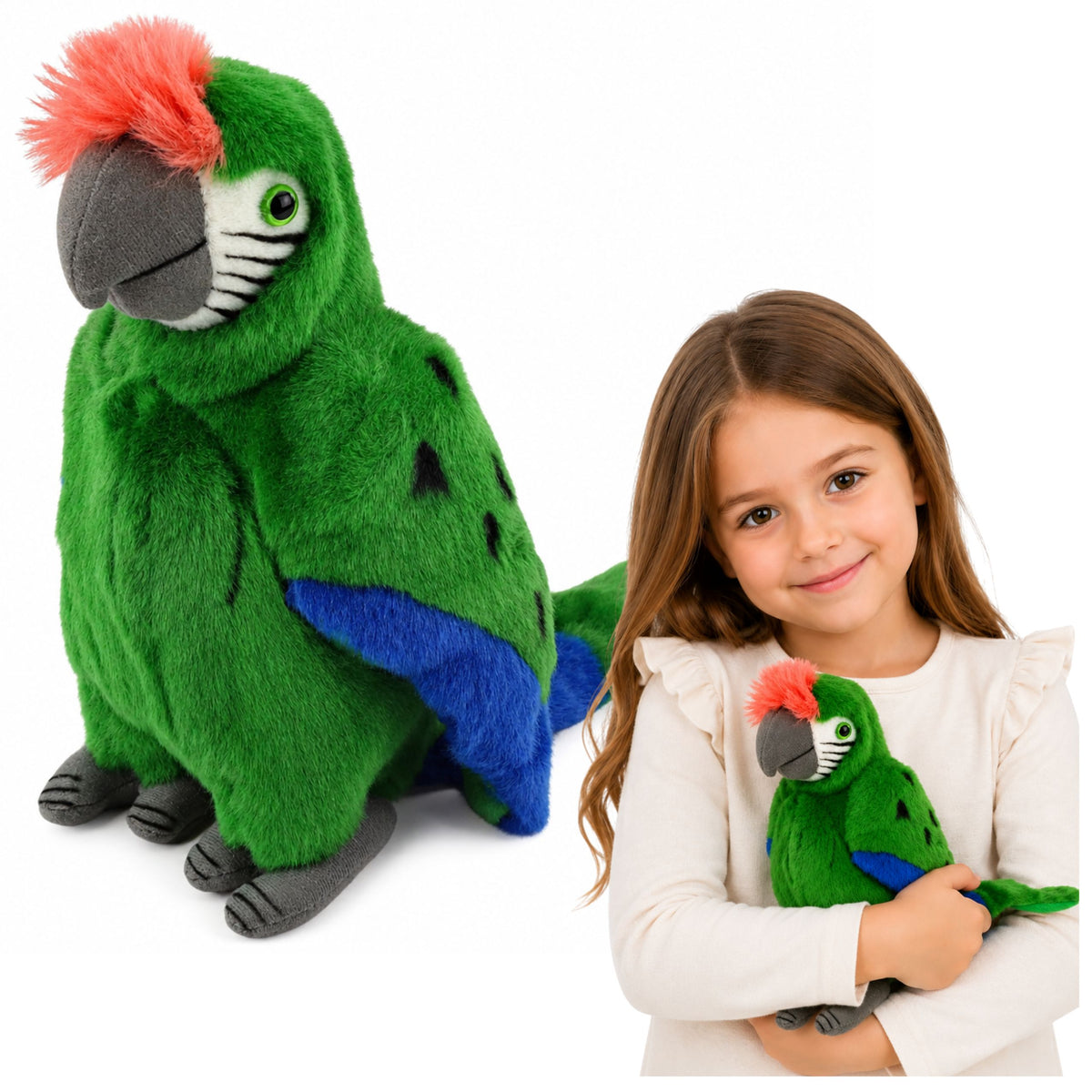 Peluche Pappagallo Ara Uccello Esotico Mascotte Peluche Verde 24 Cm