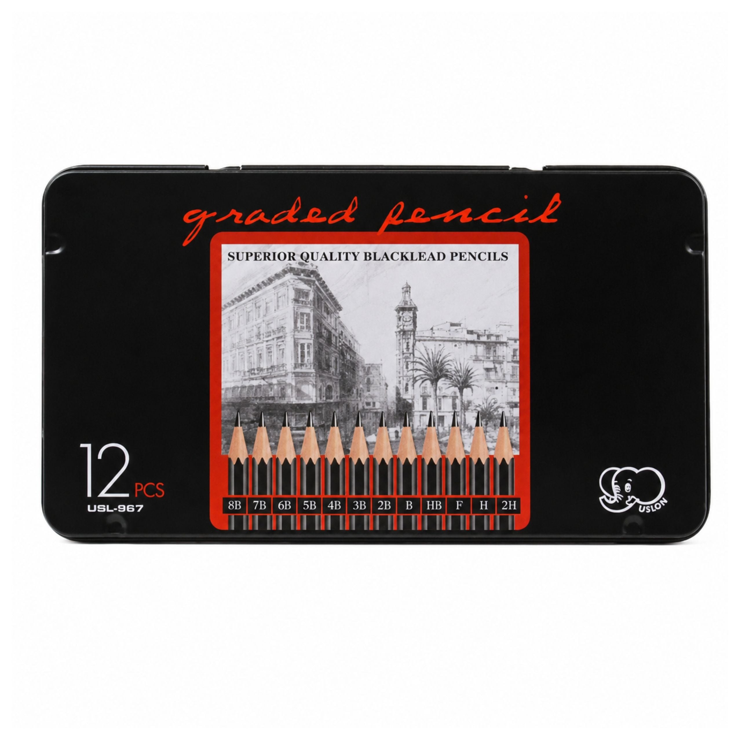 Professional Set Of Sketching Pencils In A Metal Box 12 Pcs.