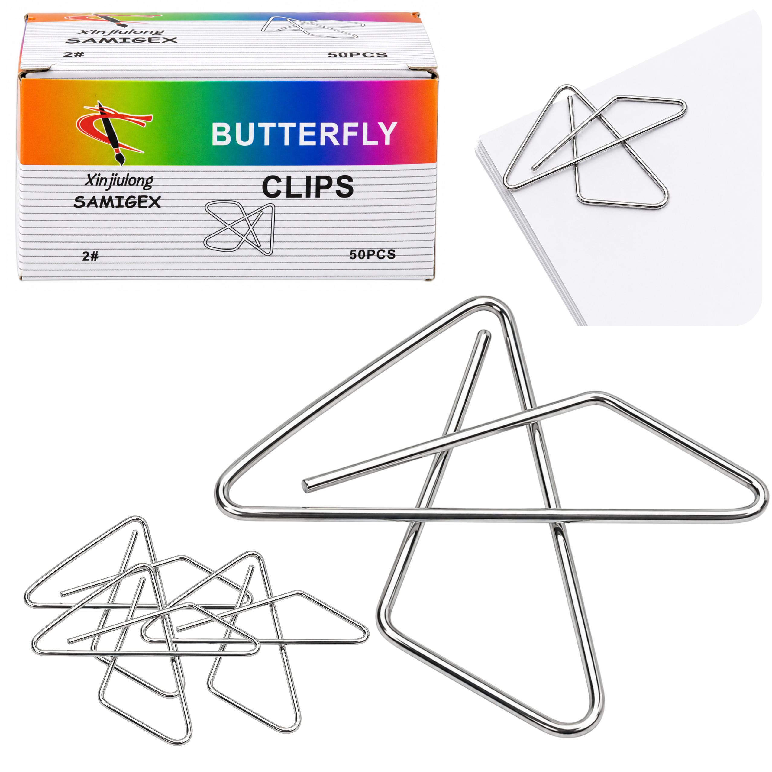 Metal Butterfly Cross Clips For Office Documents 32 Mm 50 Pcs.