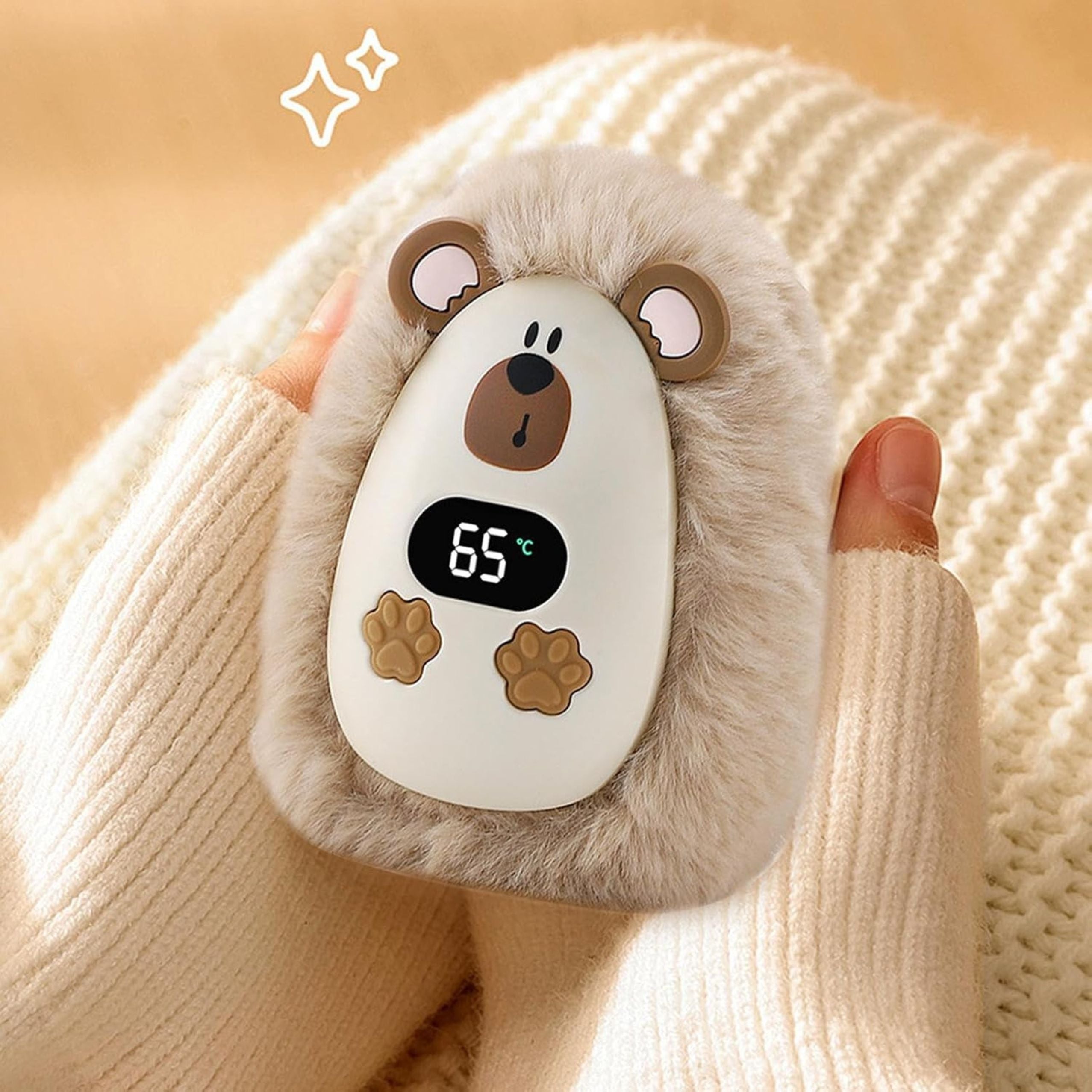 Plush Hedgehog Hand Warmer Rechargeable Beige 45°c / 55°c / 65°c