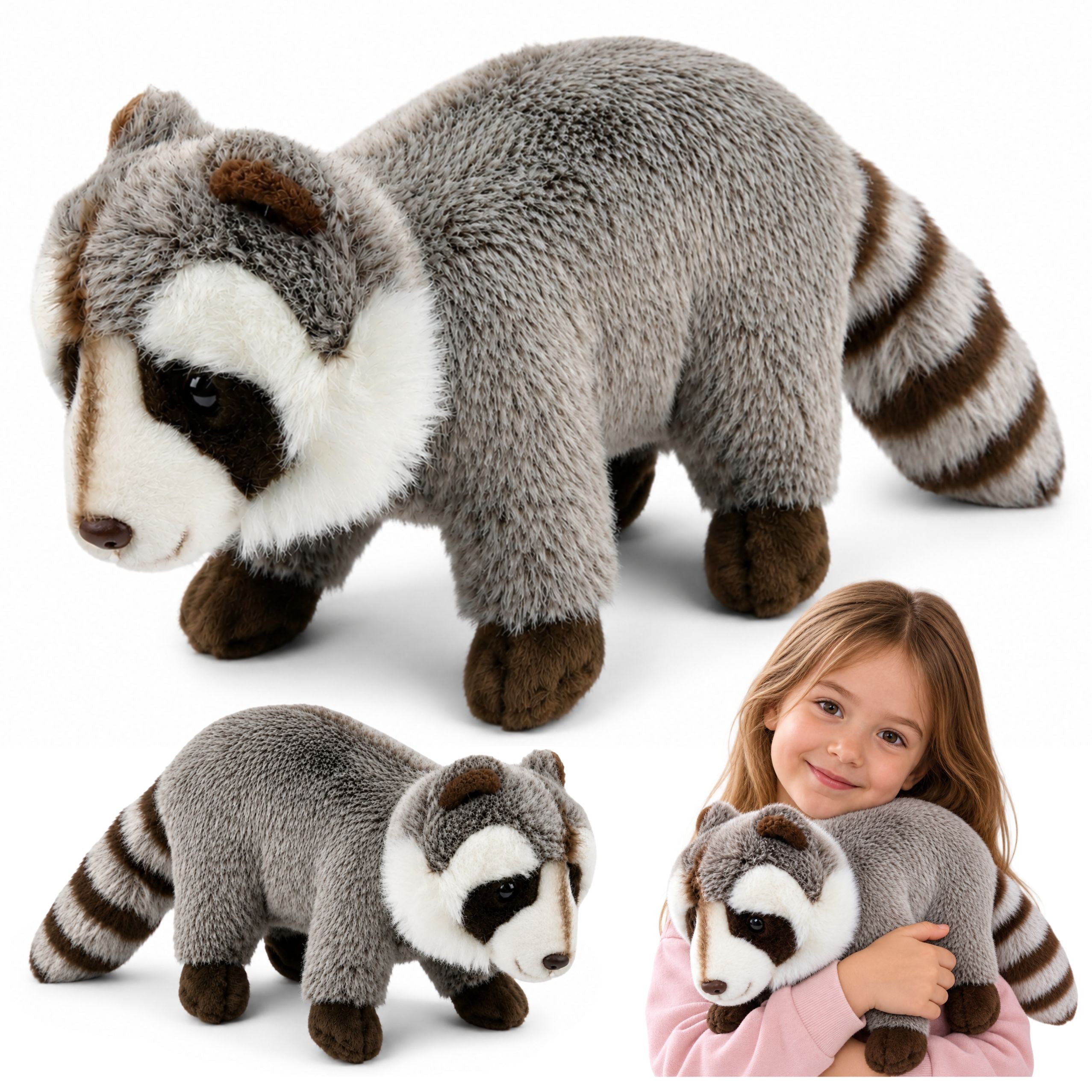 Plush Raccoon Mascot Cuddly Toy Realistic Gray 45 Cm