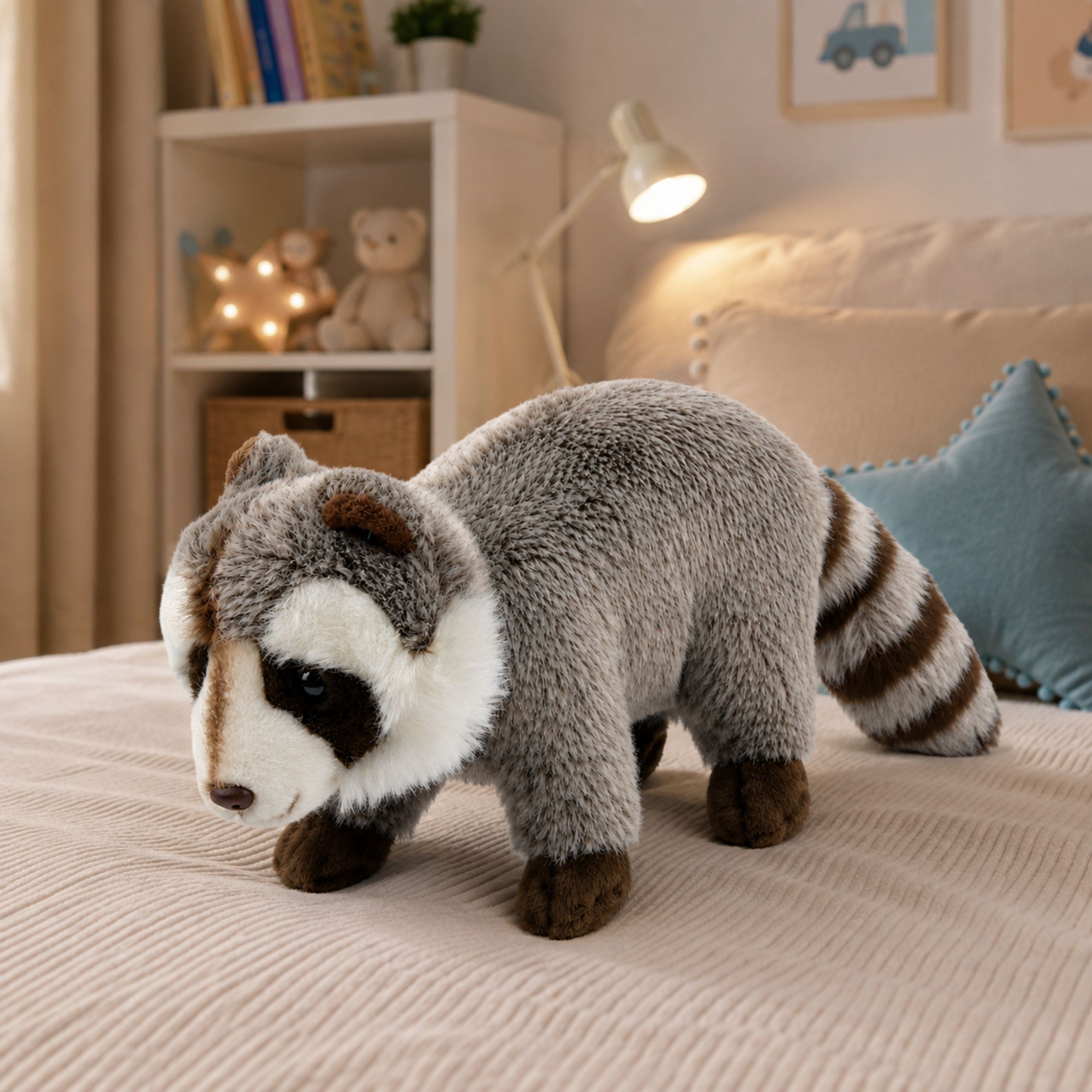 Plush Raccoon Mascot Cuddly Toy Realistic Gray 45 Cm